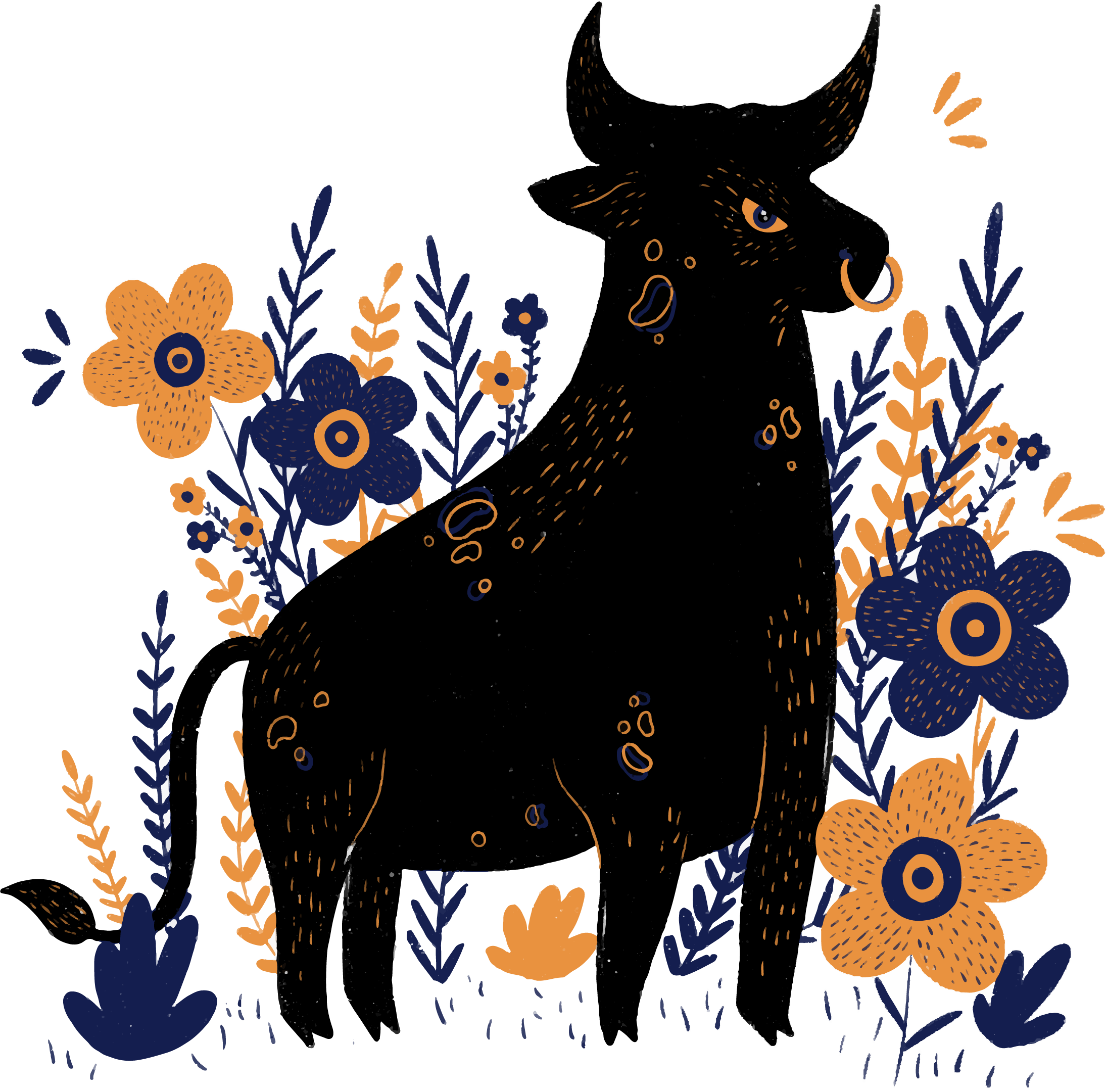 Toro with flowers print transparent .png