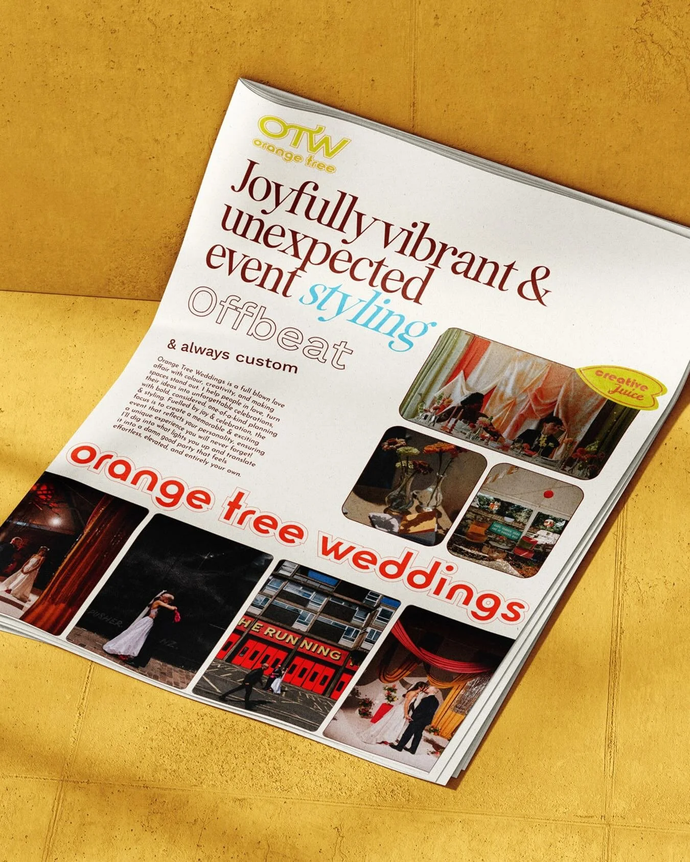 @orangetreesweds visual system draws from a 70s-inspired, editorial direction where retro references meet a modern, timeless approach. To bring in that sense of nostalgia, we paired the identity with a warm, bright color palette that adds depth, ener