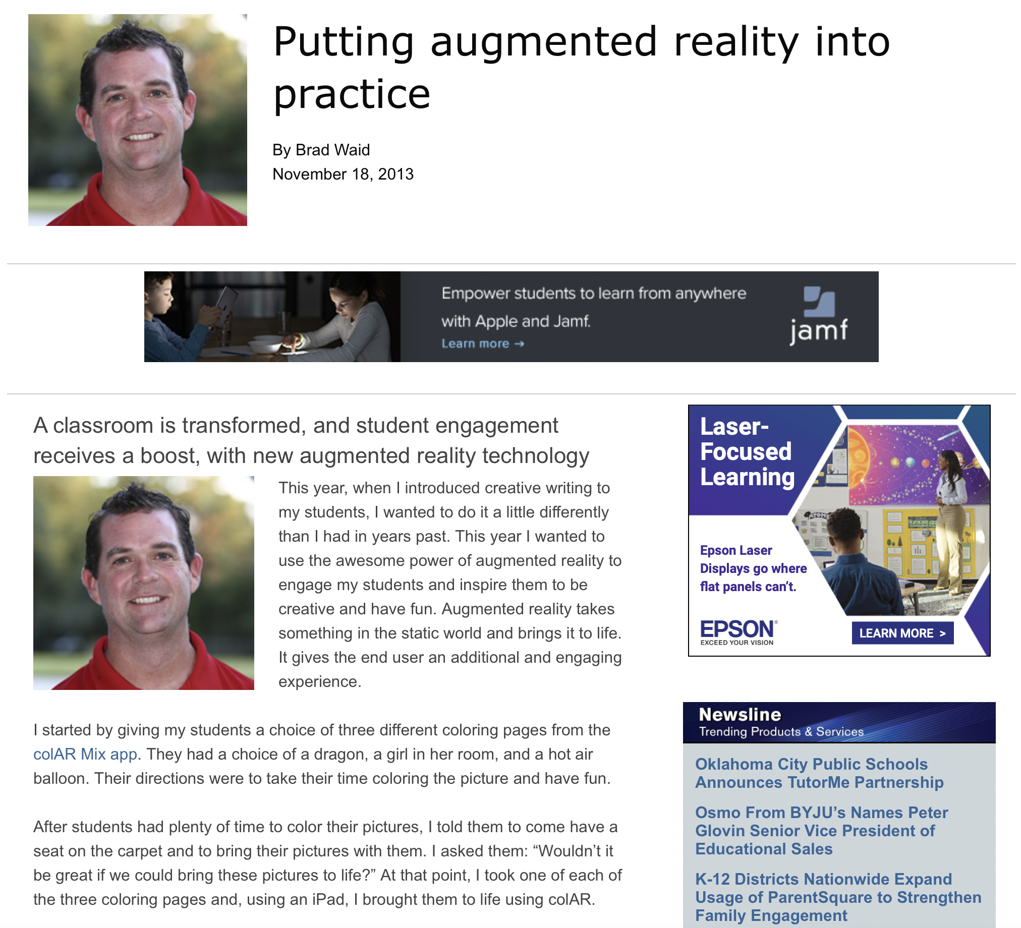 First Article on Augmented Reality in Edu - 2013