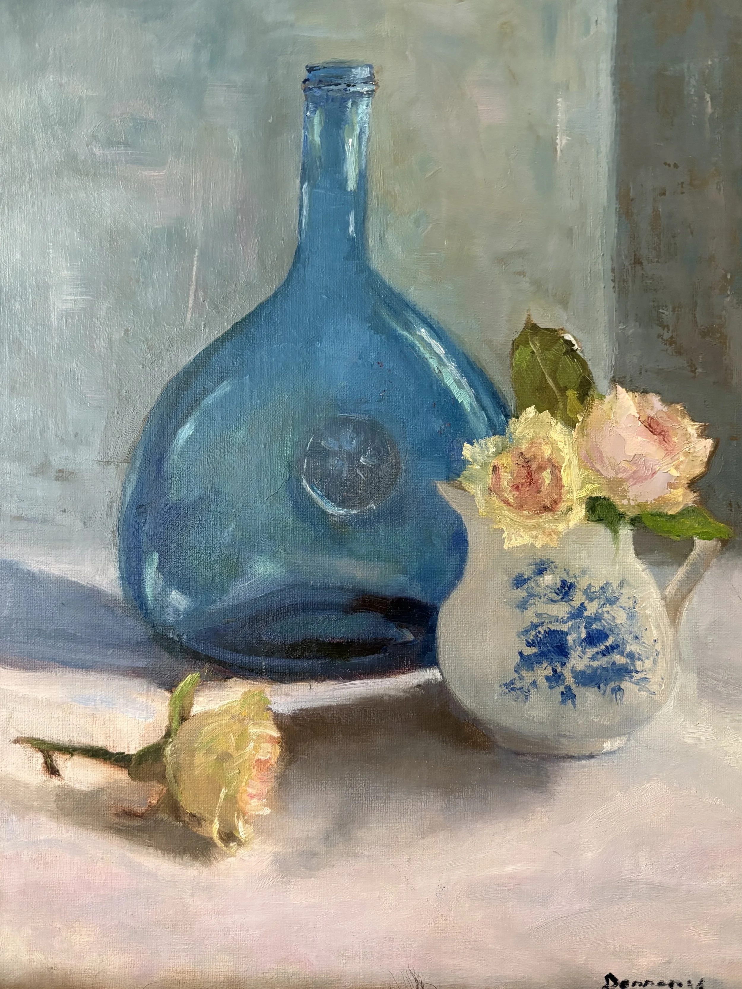 Still life with blue vase oil