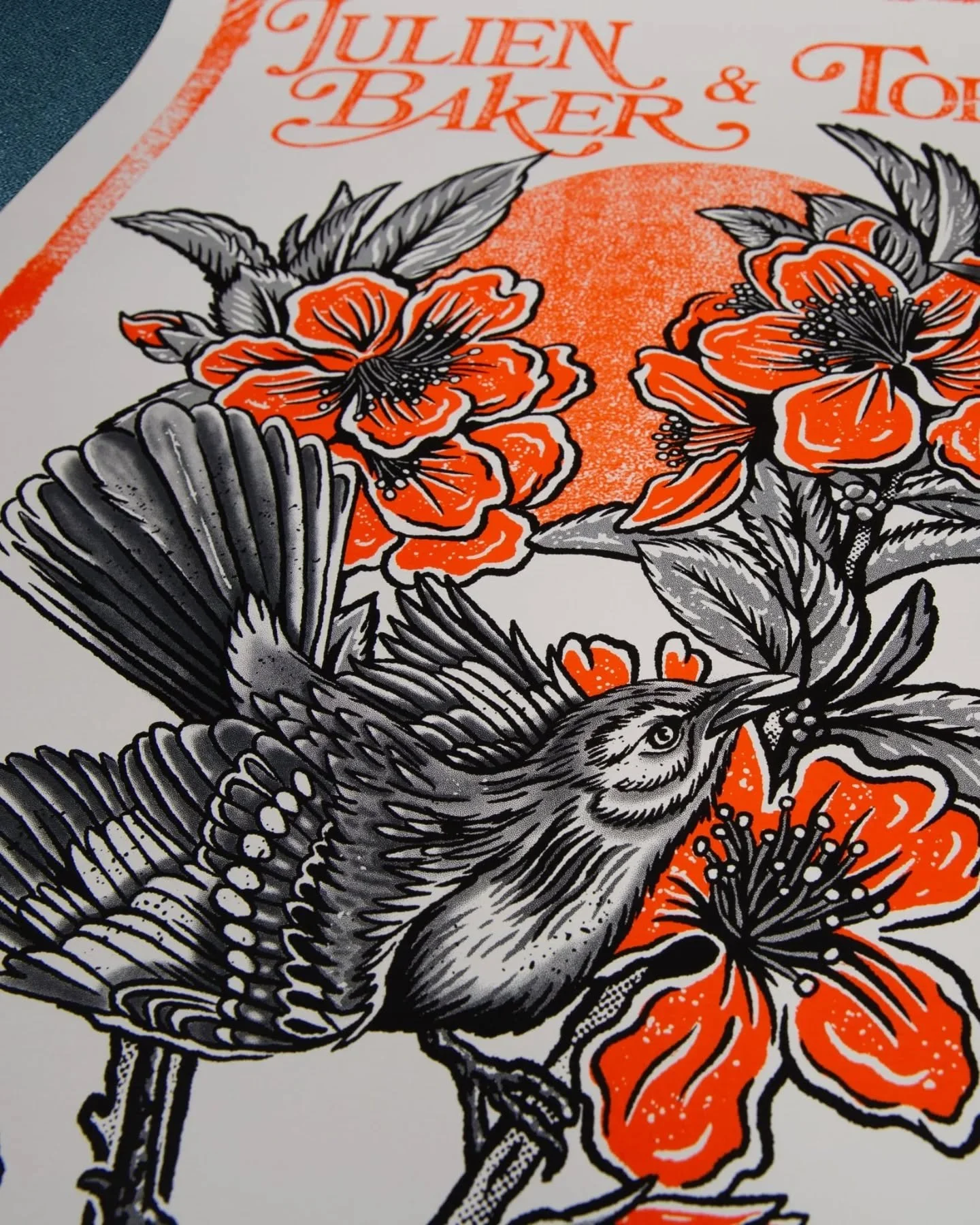 A few shots of the Julien Baker &amp; Torres Tour poster I was lucky to be a part of. Pretty stoked how this turned out as a 2 color print, and the shades of black that came through. Fun fact, birds are one of my favorite things to draw.