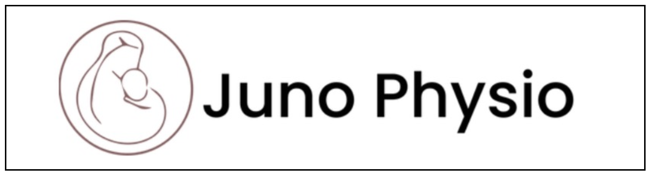 Logo with a line drawing of a fetus and the text 'Juno Physio'.