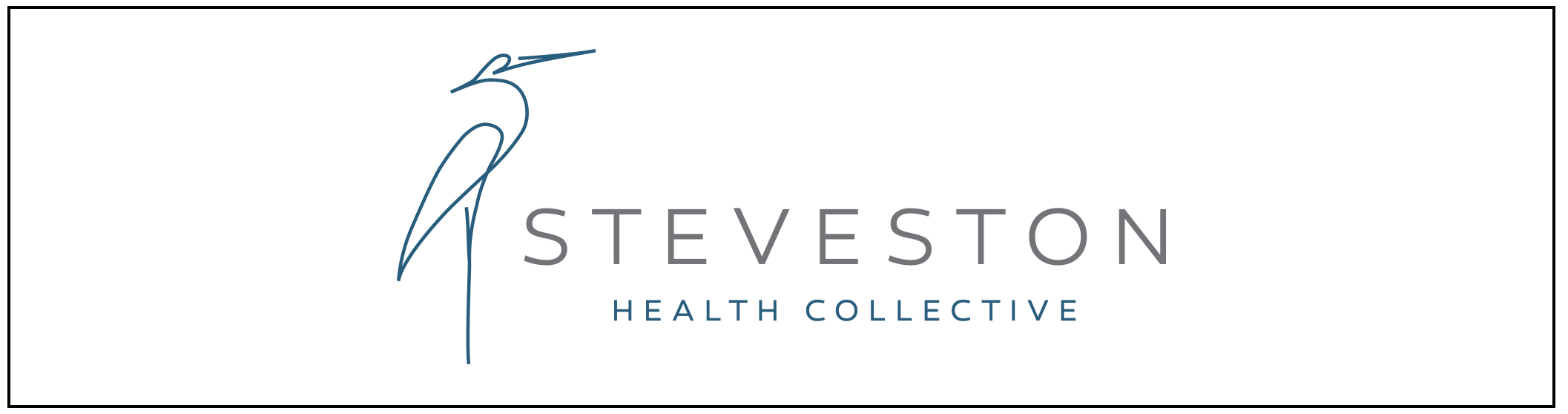 Logo of Steveston Health Collective featuring a stylized line drawing of a heron and the text 'Steveston Health Collective'