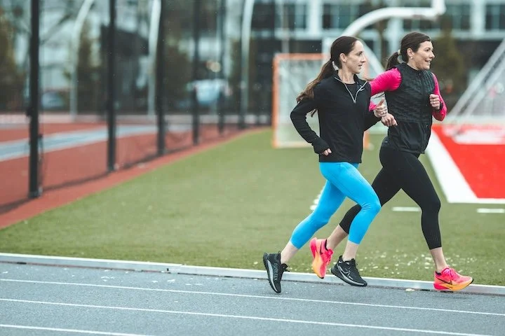 Shannon Rowbury and Jessica Dorringto running in Portland 2024.