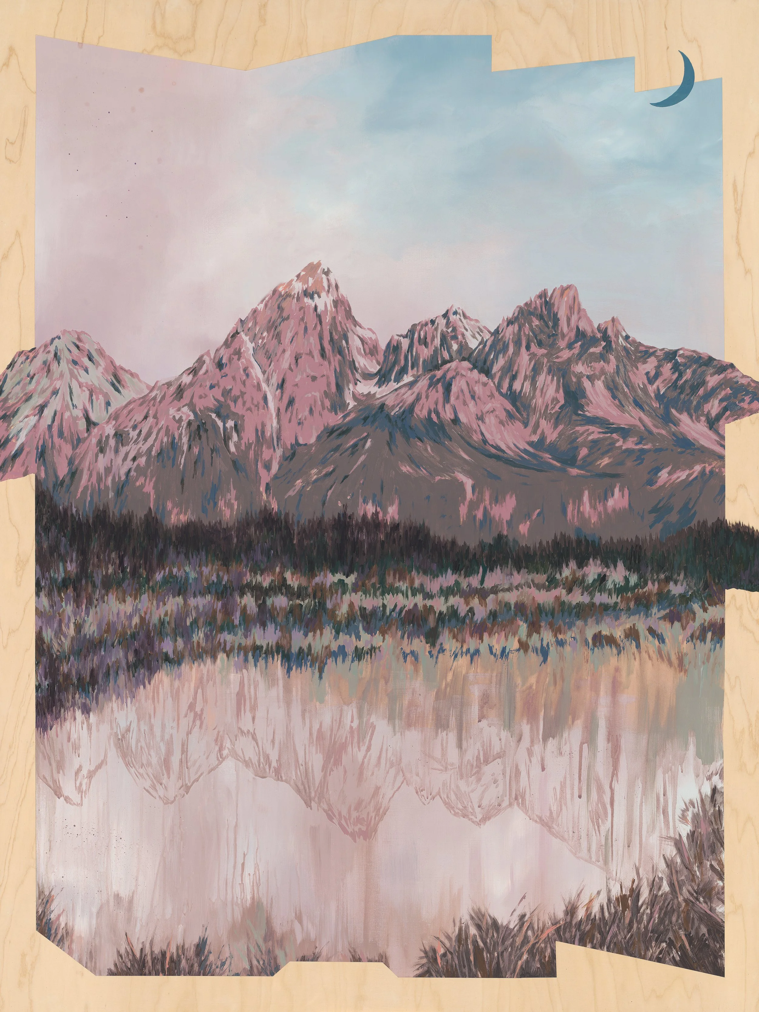 "Monuments in Mirror", acrylic on wood panel, 48"x36" 