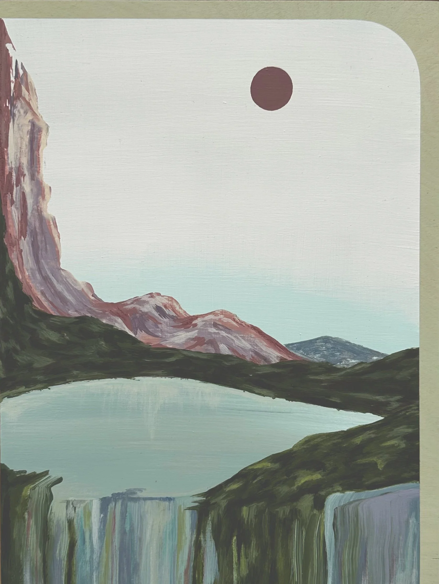 "Creek of the Peaks", oil, acrylic, gouache, and pastel on wood panel, 12"x9". SOLD