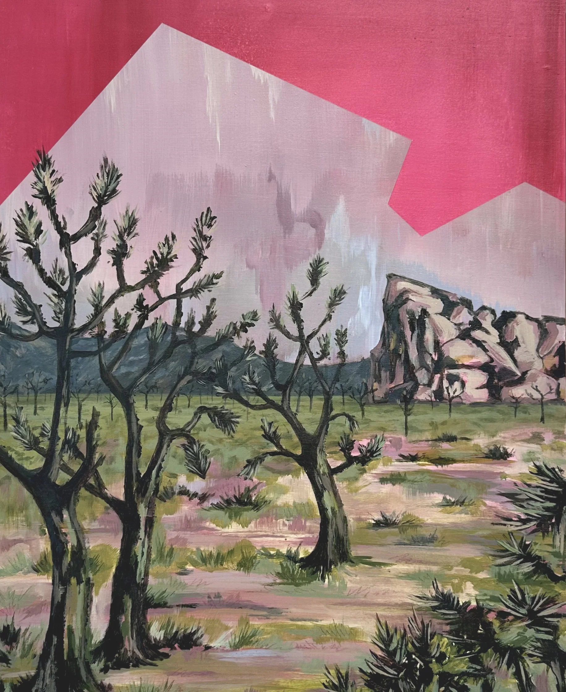 "Joshua Tree's Rose-Colored Grasses", oil, acrylic, gouache, and pastel on wood panel,   20"x16"