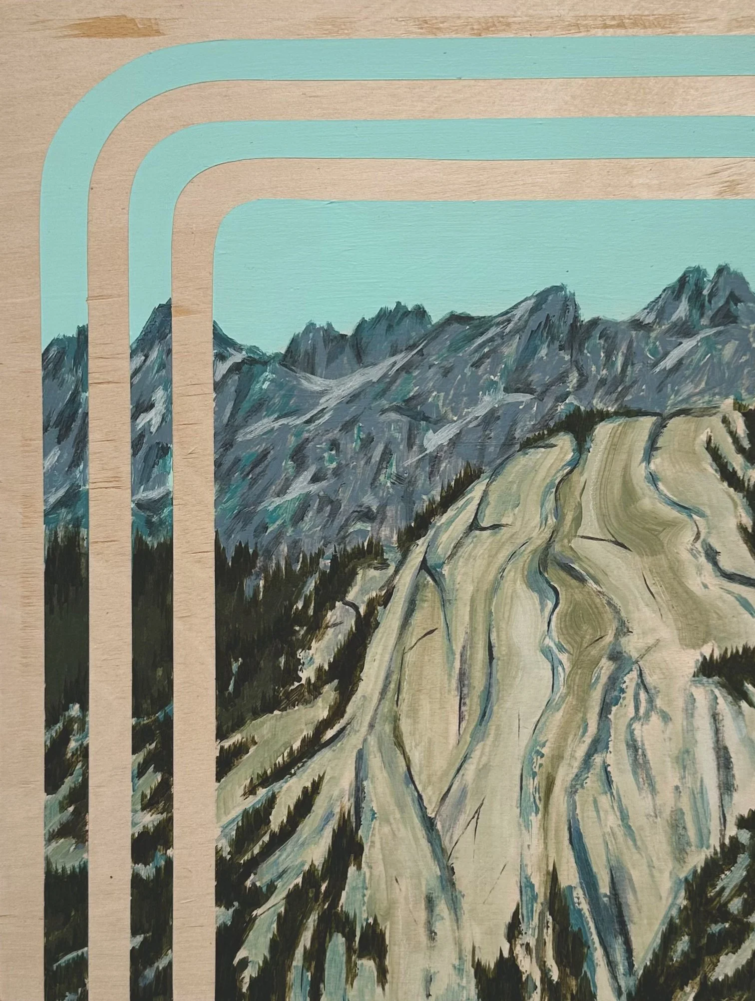 "Crowned in Crags", oil, acrylic, gouache, and pastel on wood panel, 12"x9". SOLD