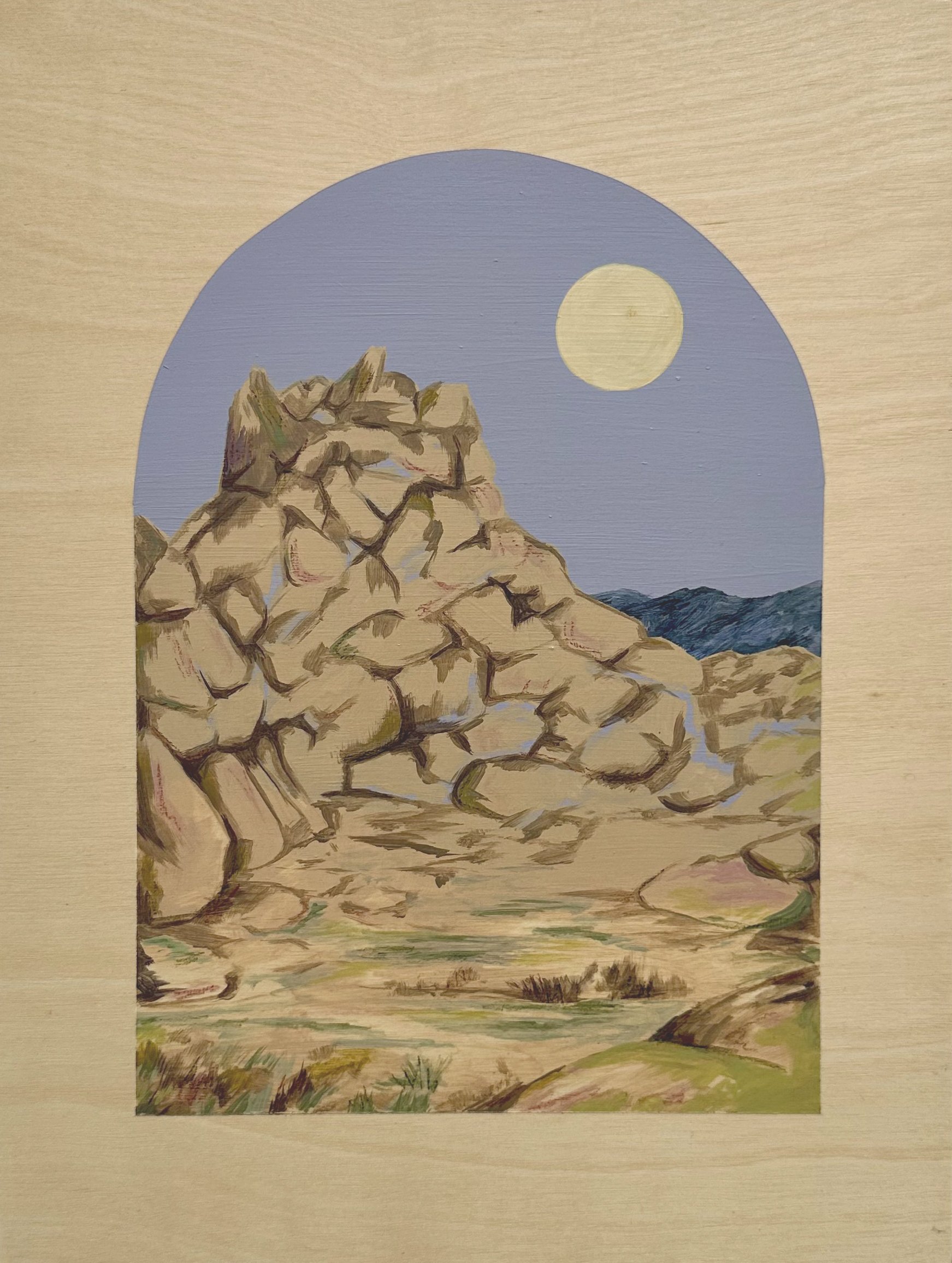 "Tectonic Threshold", oil, acrylic, gouache, and pastel on wood panel, 12"x9"