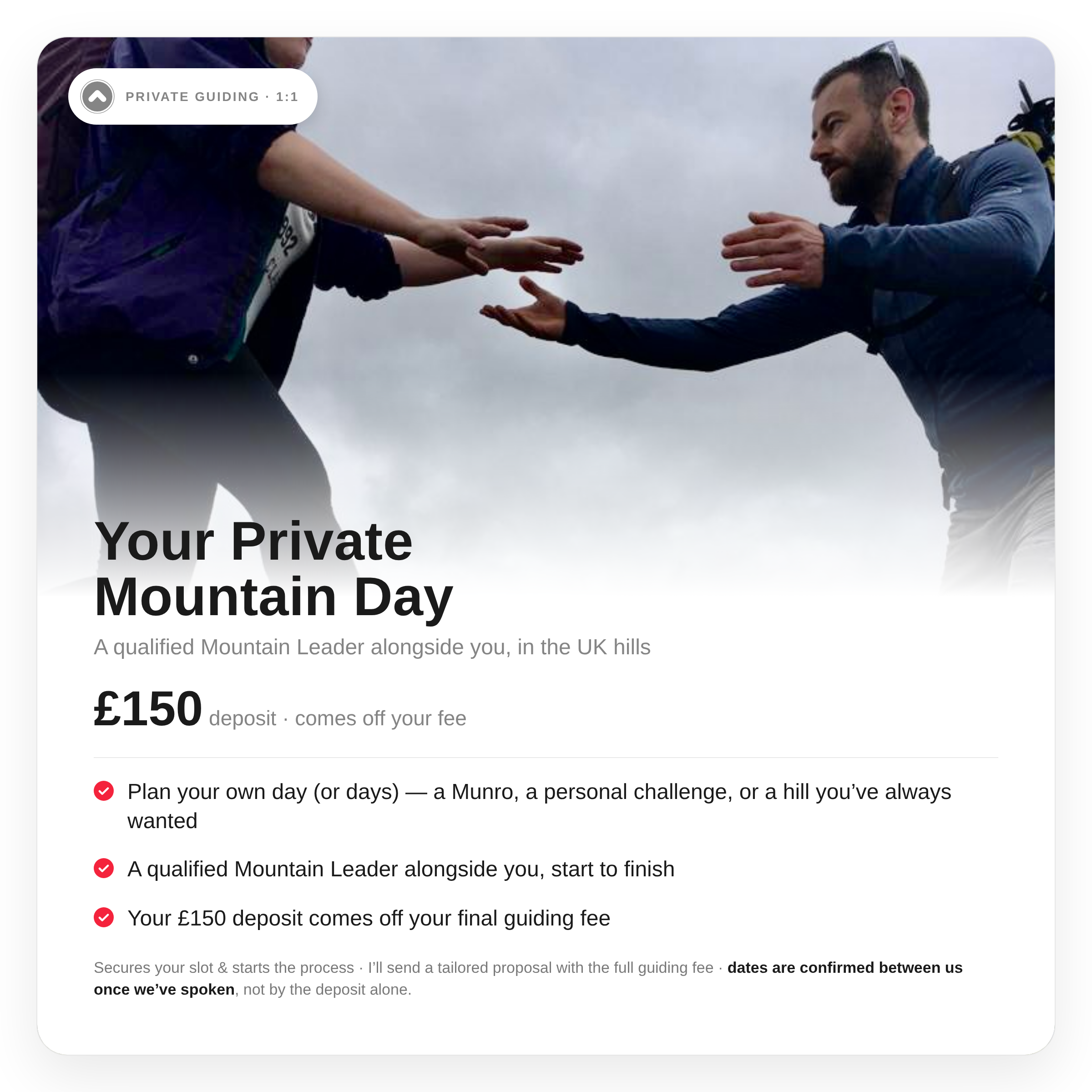 Private Guiding 1:1 Deposit - UK mountain