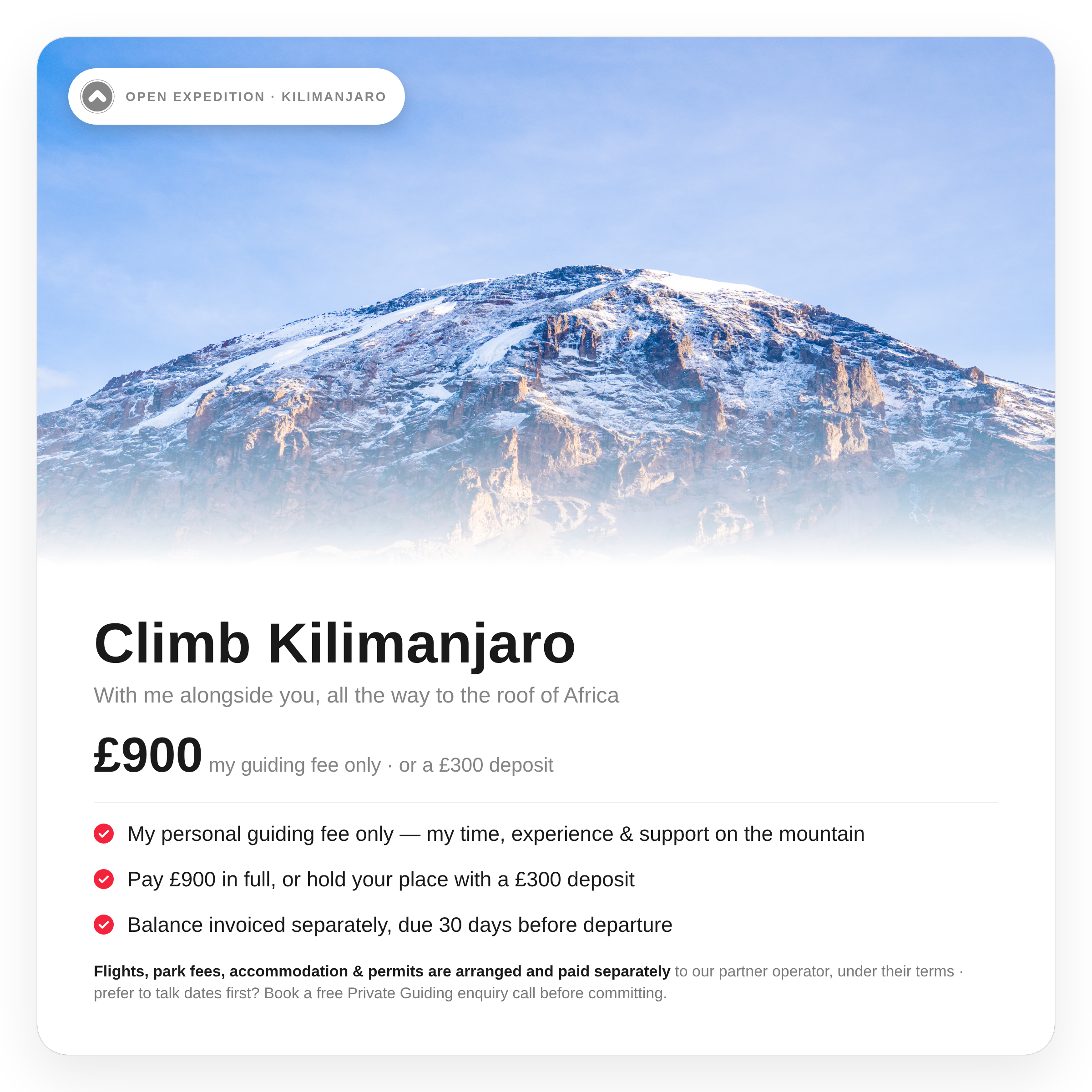 Kilimanjaro Expedition - Guiding Fee