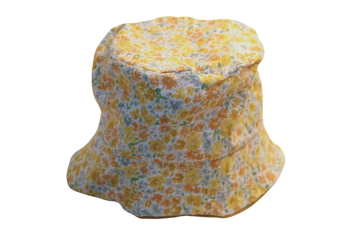 Watercolor Blossoms Cosmos Yellow Reversible Bucket Hat - M/L