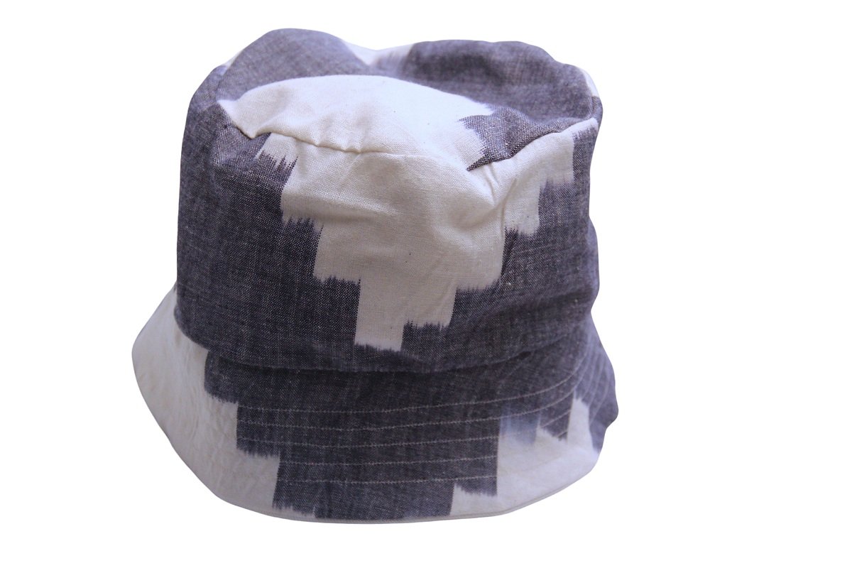 Zigzag White + Navy Ikat Reversible Denim Bucket Hat - Tall Size M/L (Copy)
