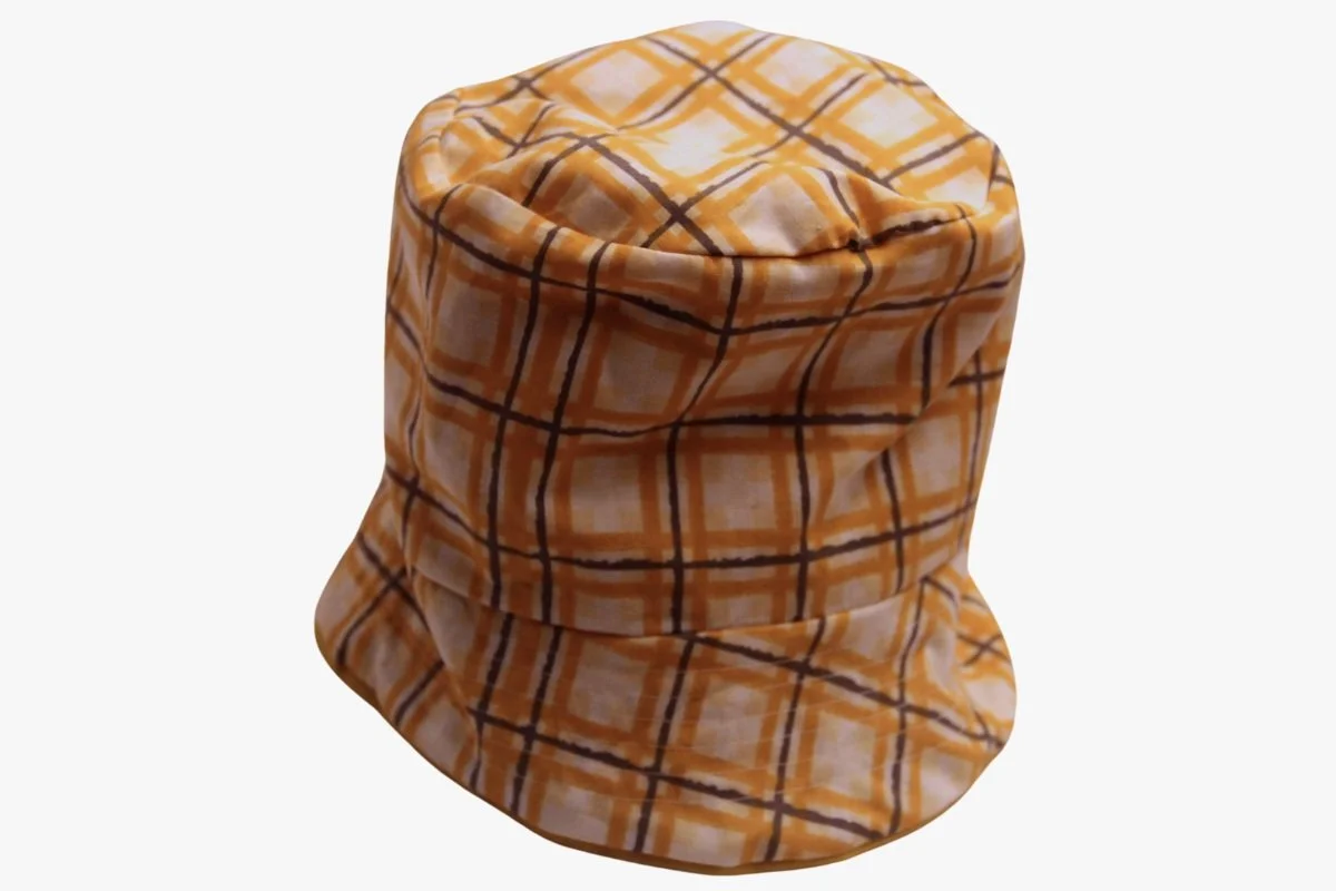 Mustard Gray Plaid Reversible Bucket Hat - Size M/L