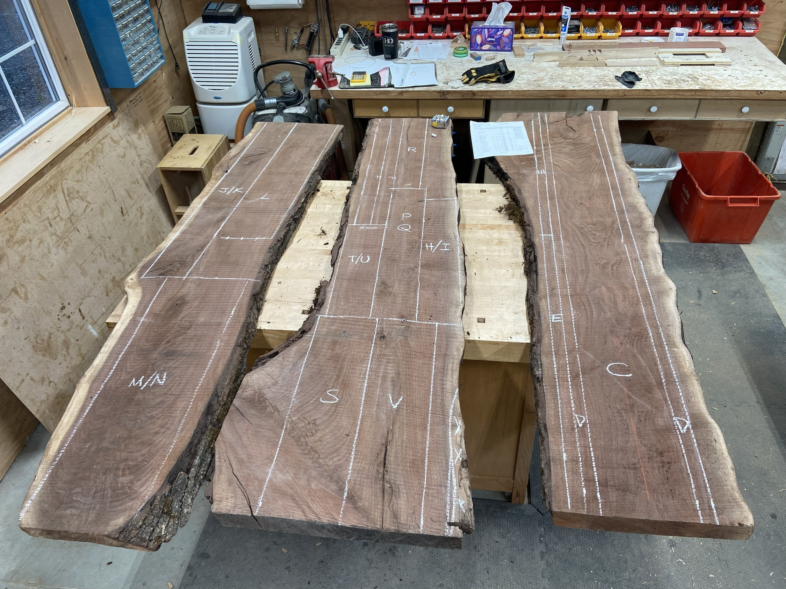 All the parts were laid-out on the three planks in an effort to create harmonious grain and color.
