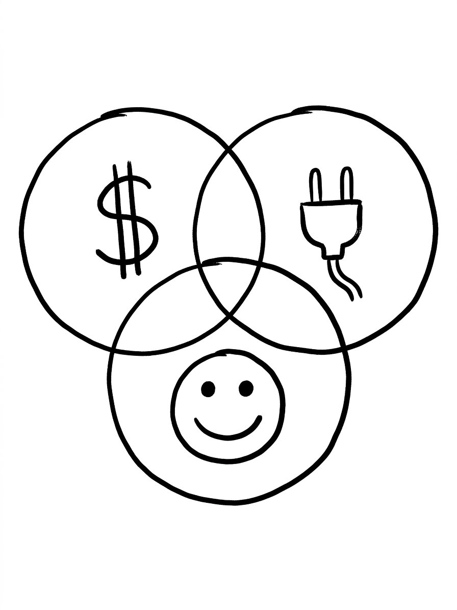Tried and true Venn diagram of representing business viability, technical feasibility and user desirability.