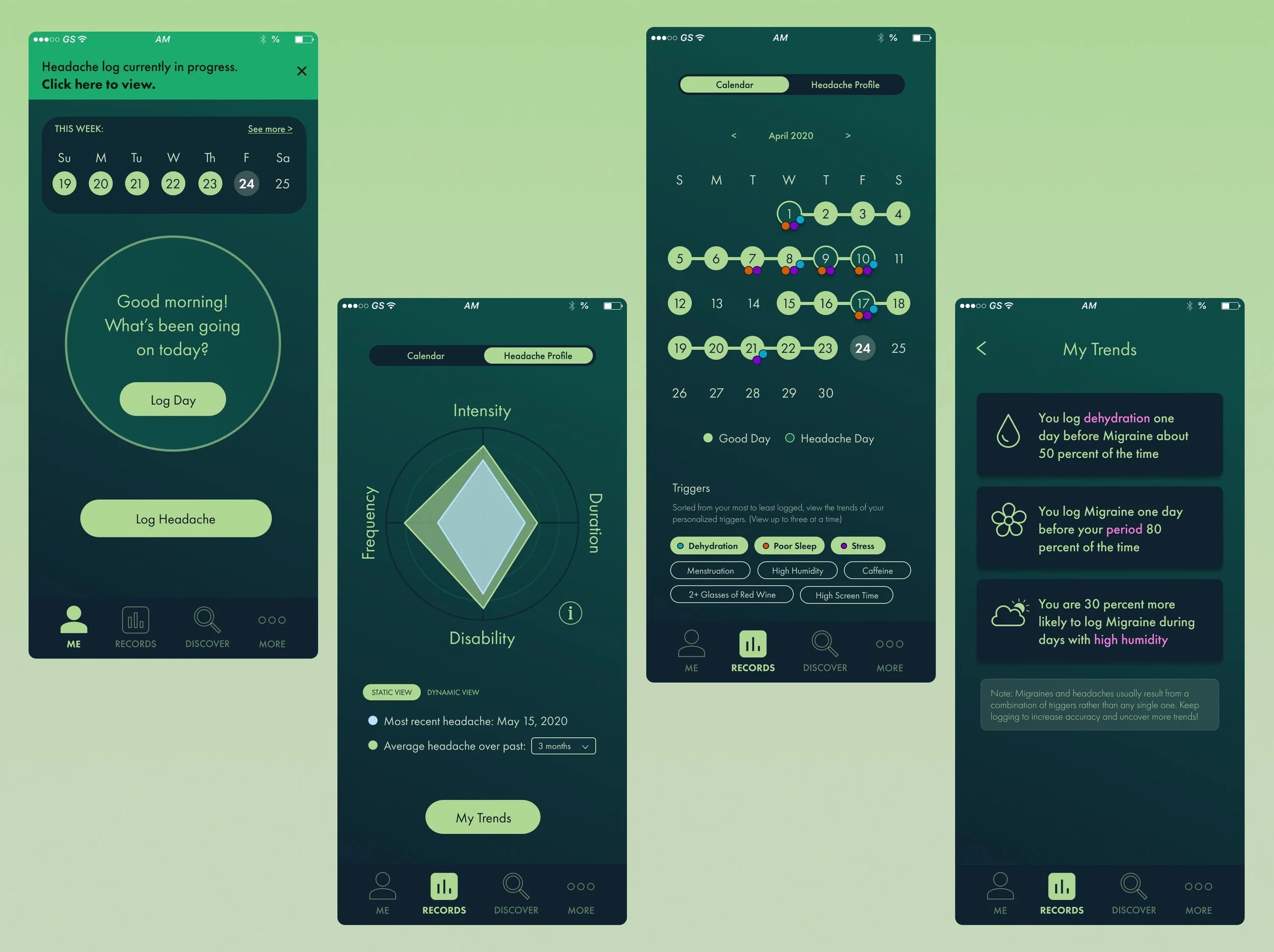 migraine tracking mobile app designs