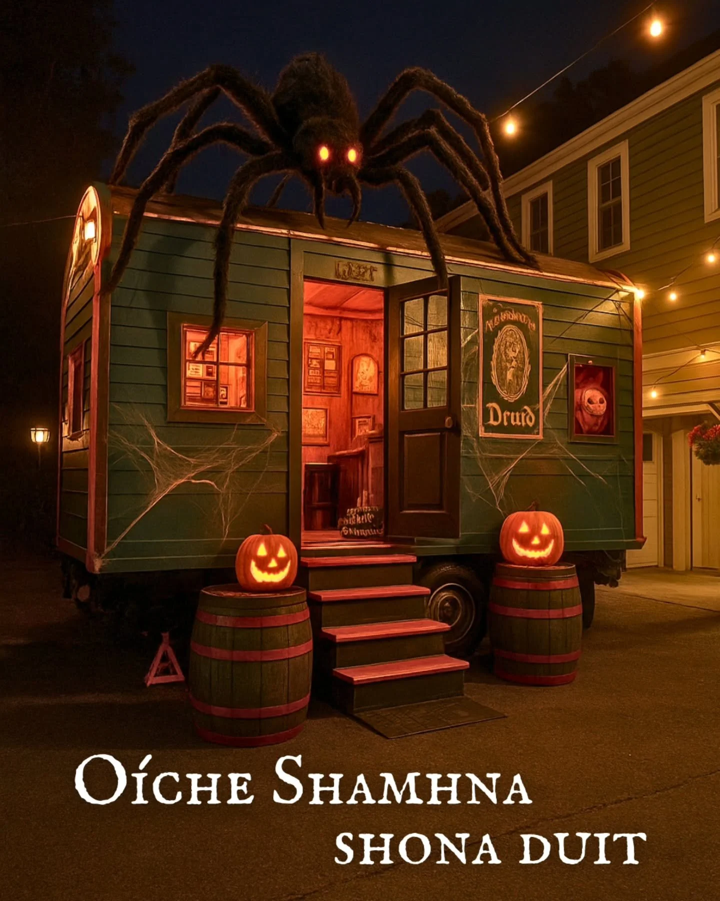 Oíche Shamhna shona duit! Happy Halloween! 🍀🎃🇮🇪👻🍺
.
#wanderingdruid #tinyhouse #tinypub #barrental #mobilebar #ireland #newengland #irishpub #guinness #bostonfoodies #massachusetts #boston #whiskey #irishabroad #irish #irishmusic #irisho