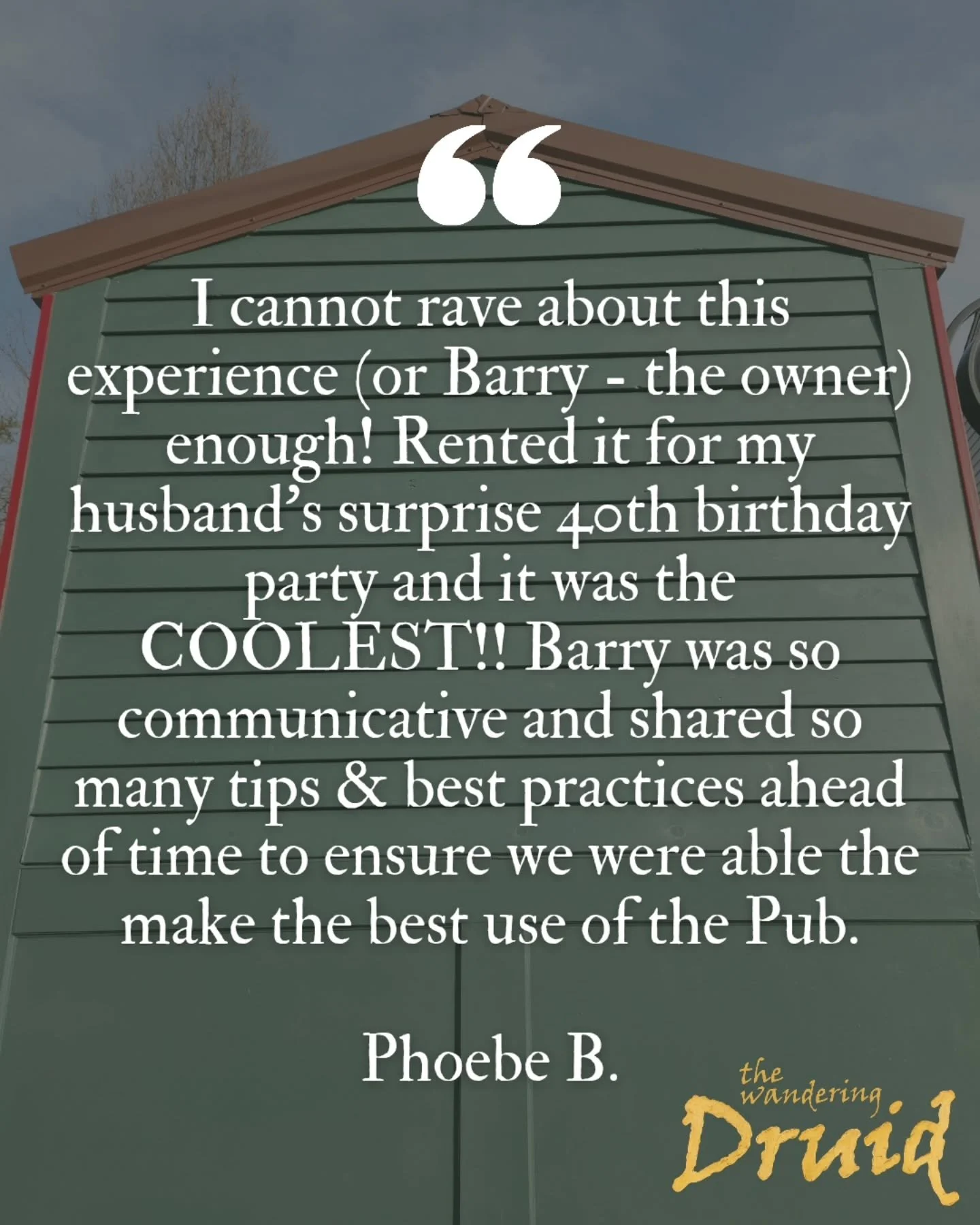 ⭐️⭐️⭐️⭐️⭐️

"I cannot rave about this experience (or Barry - the owner) enough! Rented it for my husband&rsquo;s surprise 40th birthday party and it was the COOLEST!! Barry was so communicative and shared so many tips &amp; best practices ahead 