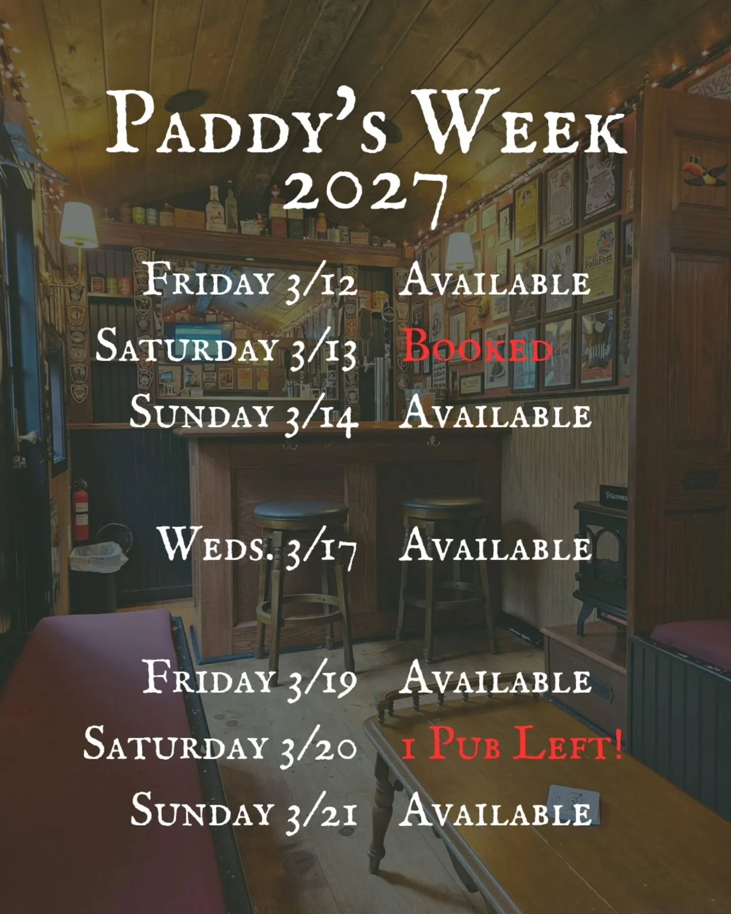 Don't miss the boat! Book New England's premier Irisn pub experience for Paddy's week 2027 before you can't! 💚🤍🧡