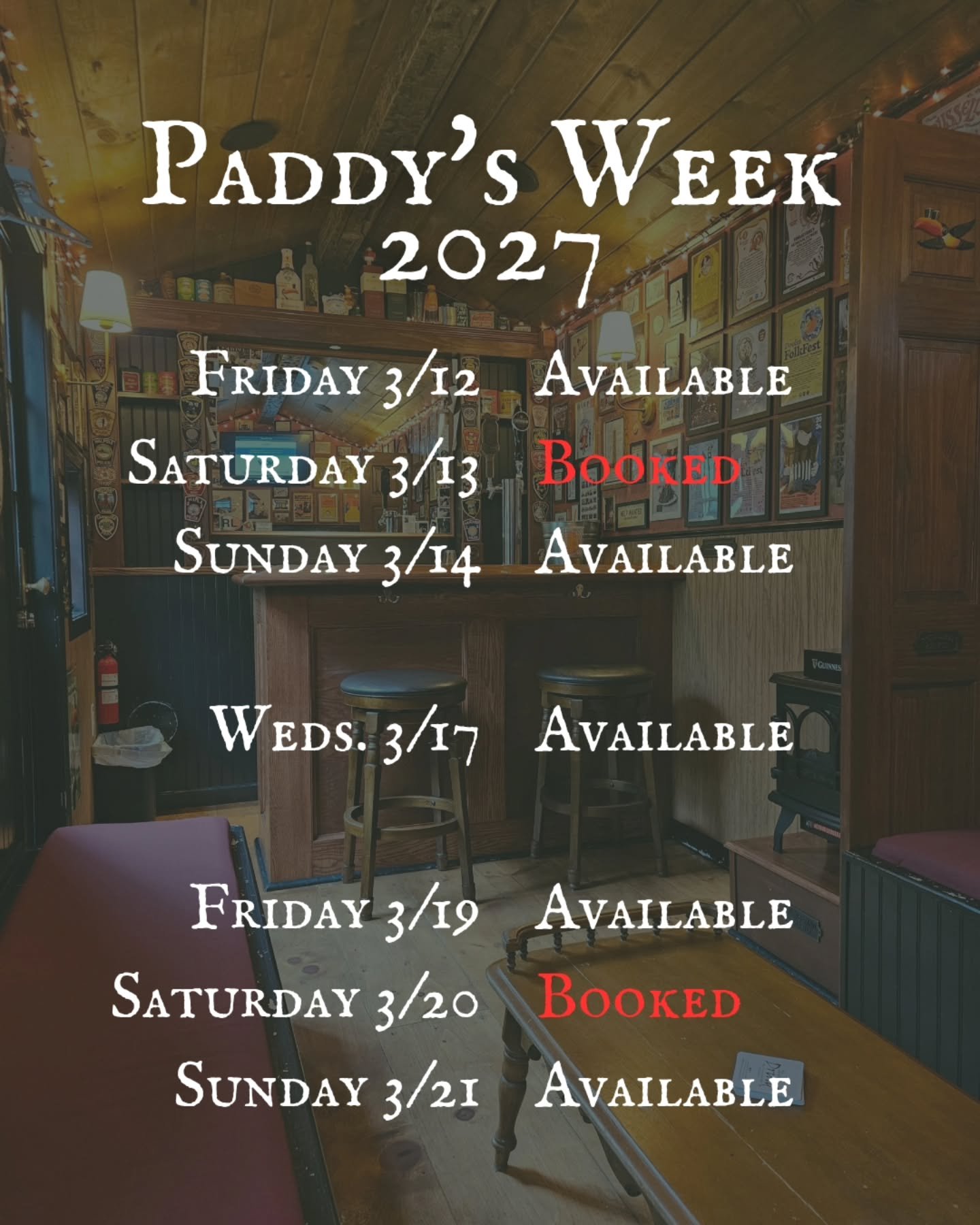 Don't miss the boat! Book New England's premier Irish pub experience for Paddy's week 2027 before you can't! 💚🤍🧡