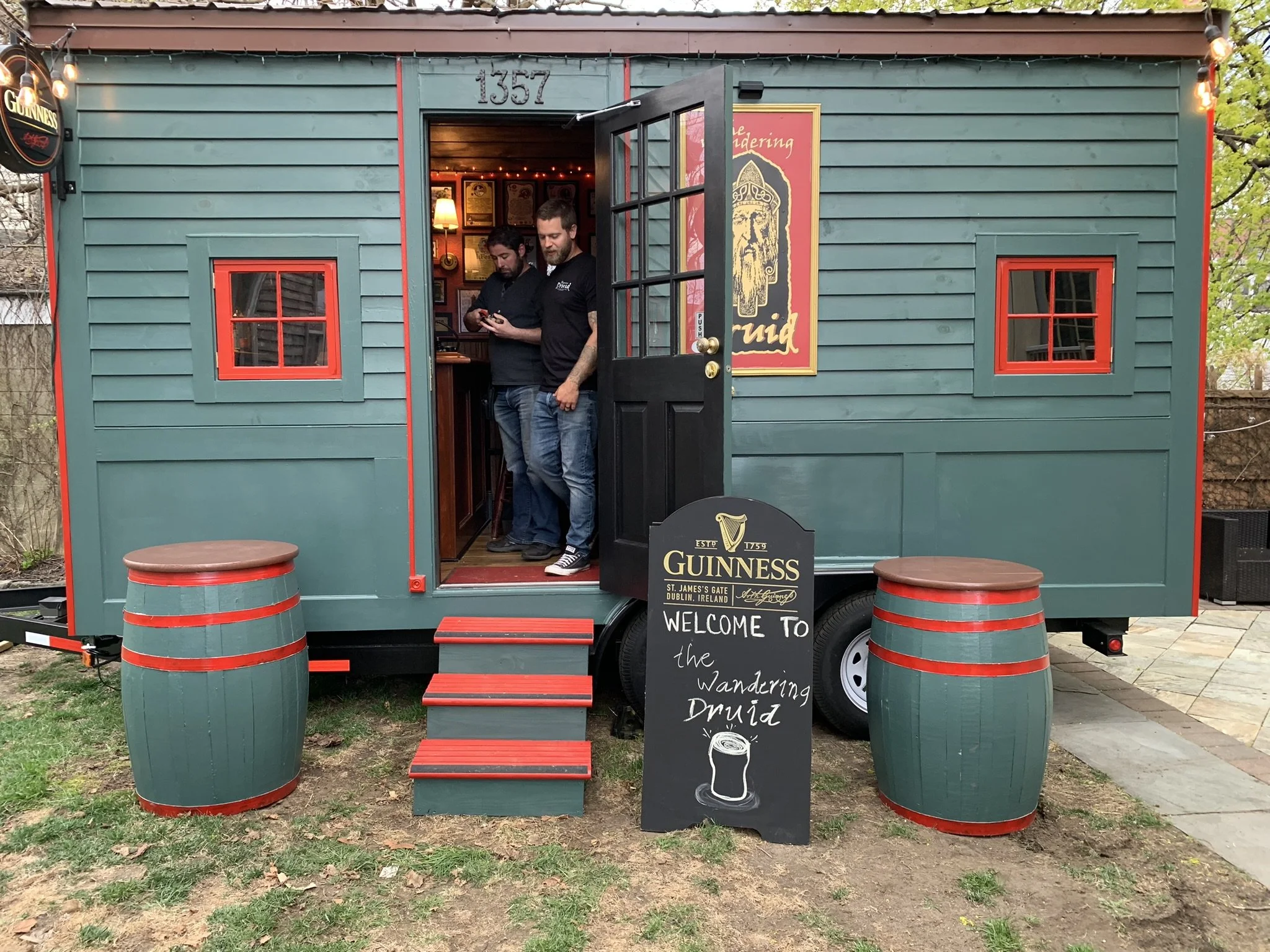 Exterior of The Wandering Druid, a mobile Irish pub available for rent in the Greater Boston Area.