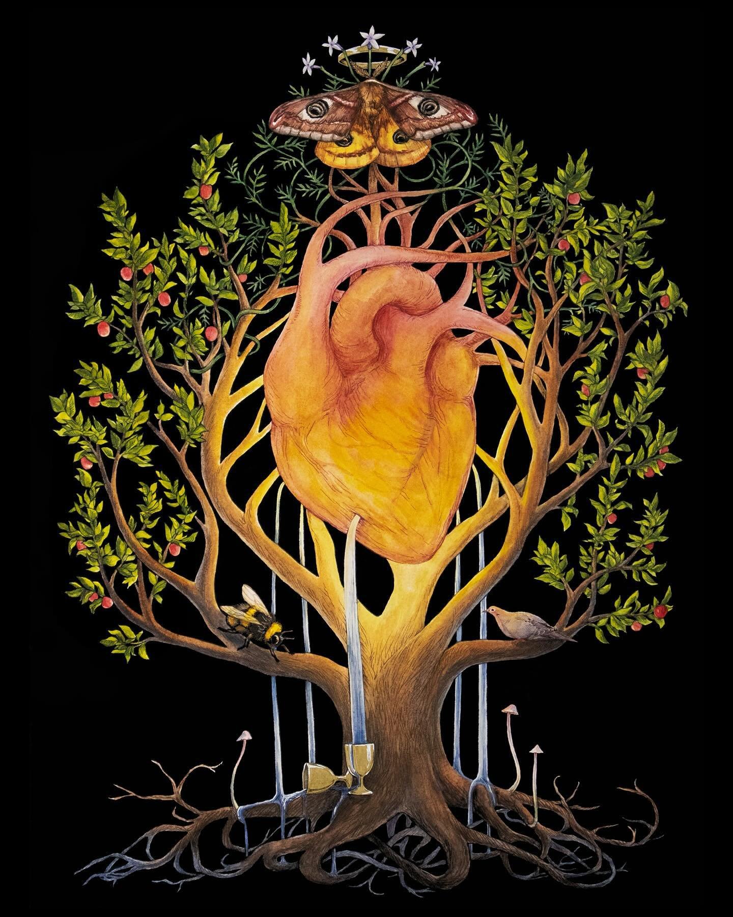 &ldquo;Heart Tree&rdquo; 
18&rdquo;x24&rdquo;
Watercolor on paper
2024
.
.
When I began the whole &ldquo;little plant guy&rdquo; series, my intention was always to depict transformation and to leave it open-ended as to whether the plant was turning i