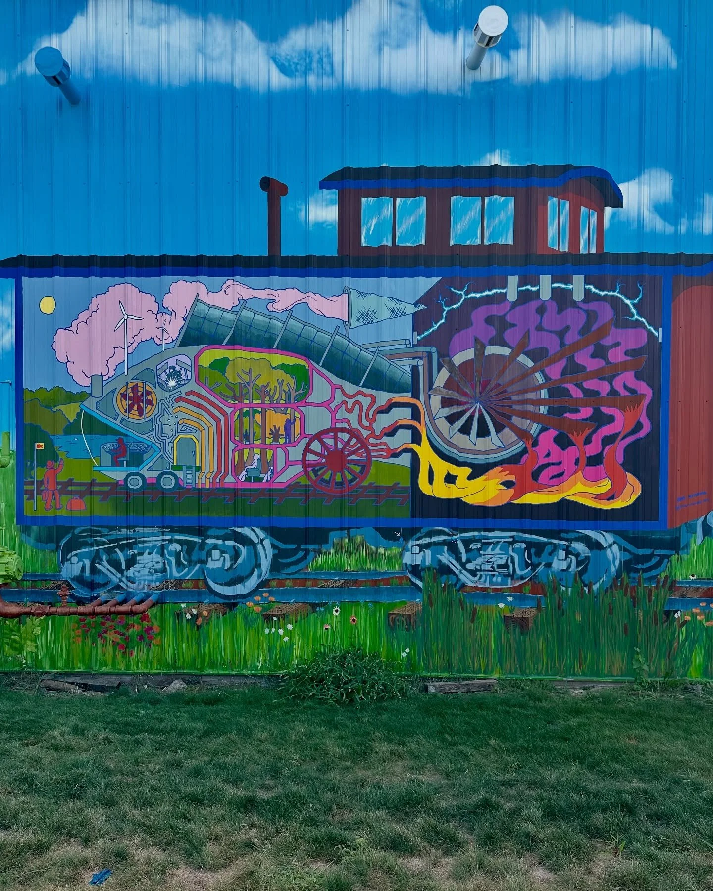 Here is the finished mural of the “FUTURE OF STEEL” (the rest of the train is 98% done) Go down to Katelman Steel in Council Bluffs to see it yourself!
Here is the blurb I wrote for Council Bluffs website concerning my car: ““