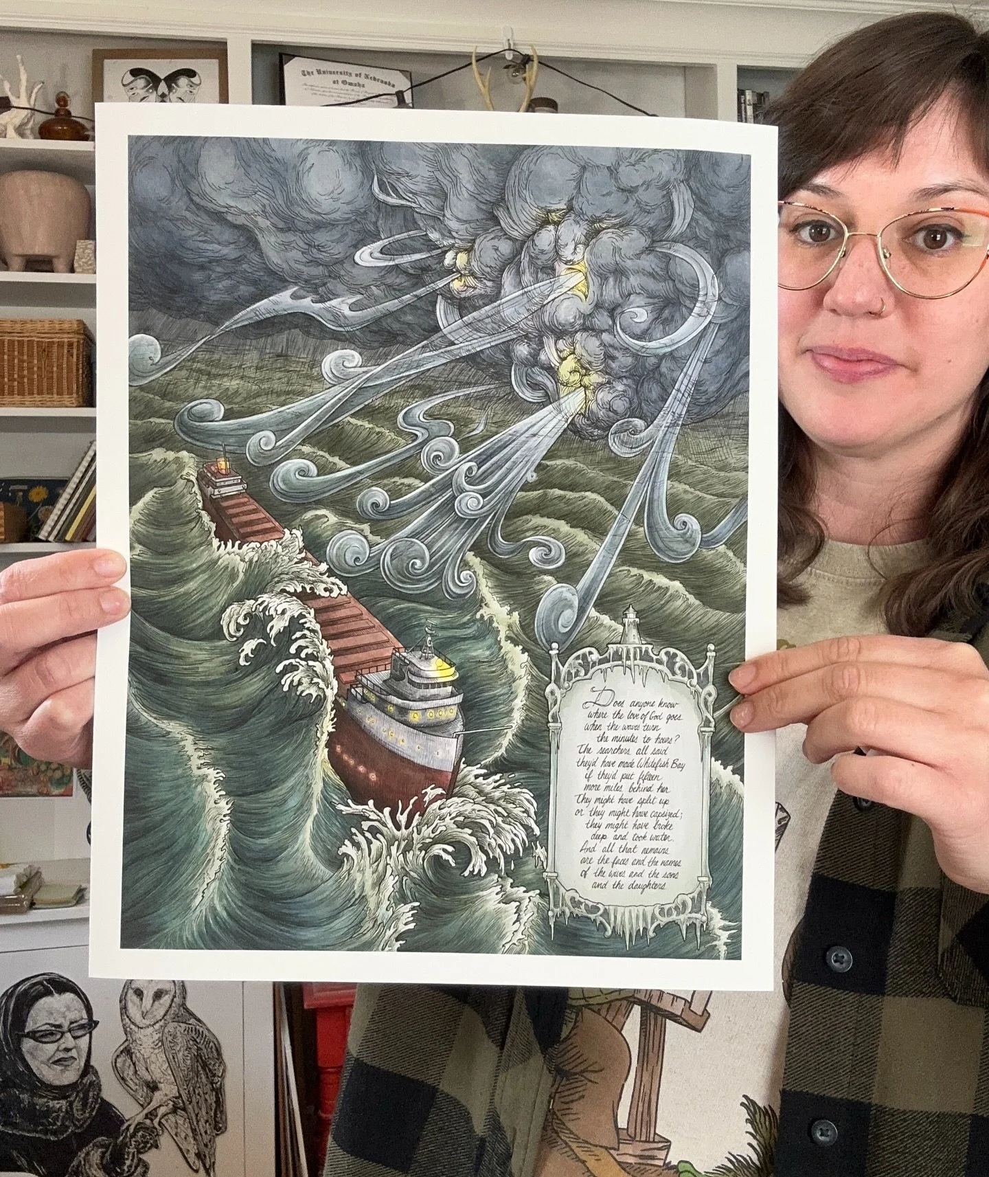 Edmund Fitzgerald prints are FINALLY ready to go! They are 11x14 inches and in my shop which you can easily get to from the links in my bio. DM me if you have any questions. 
🚢⛈️
.
.
#artprint #watercolor #edmundfitzgerald