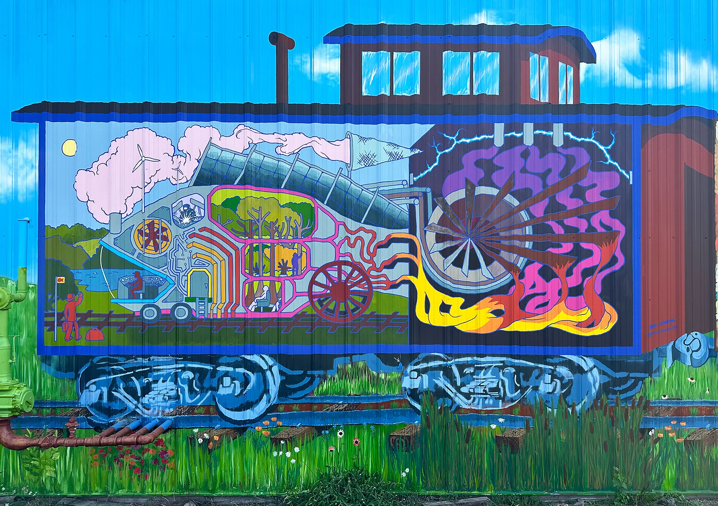 "The Future of Steel" part of the Tracks of Time mural in Council Bluffs. 2025