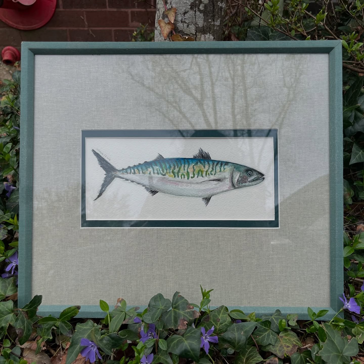 Sometimes old work just needs a mat and frame&mdash; great texture from the linen mat and fabric frame