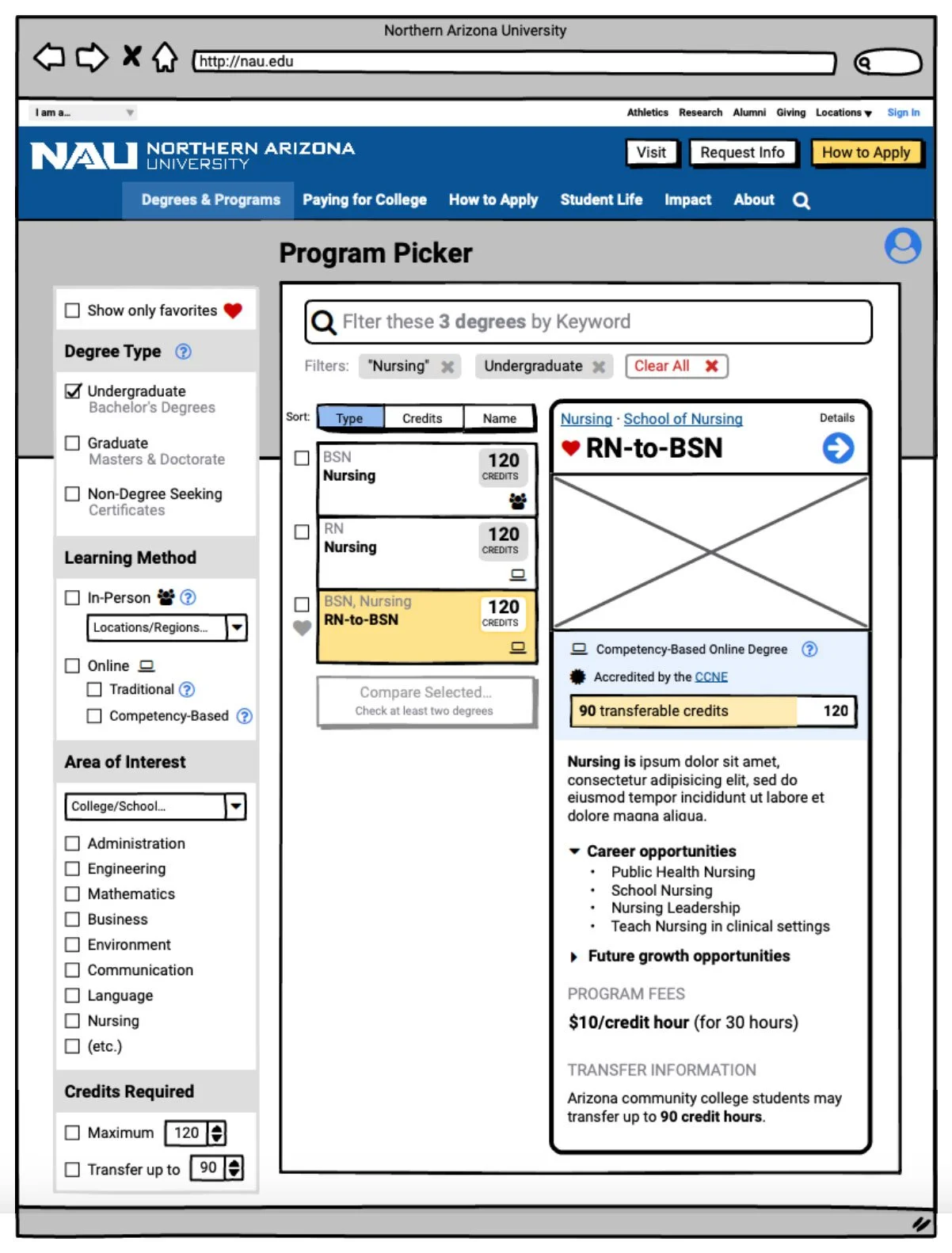 Wireframe: Degree front end