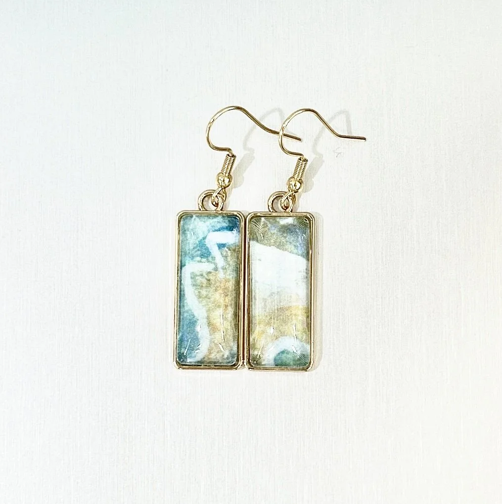 Sustainable Art Earrings 2.5cmx1cm made from Upcycled Mixed Media Art Print - "Corner" 25-03