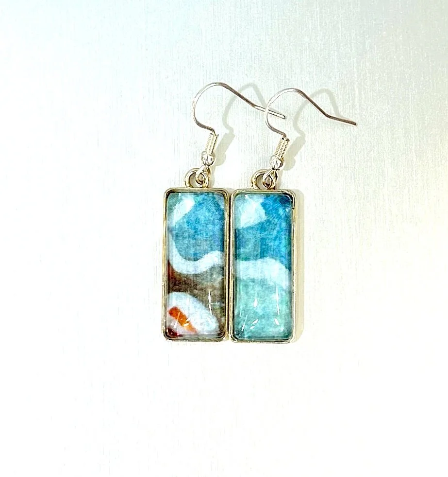 Sustainable Art Earrings 2.5cmx1cm made from Upcycled Mixed Media Art Print - "Corner" 25-02