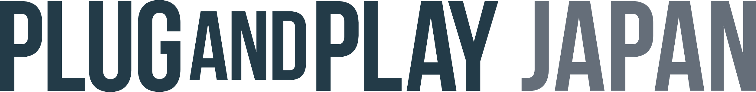 Text graphic with the words 'PUG AND PLAY JAPAN' in large, bold, black and gray letters.