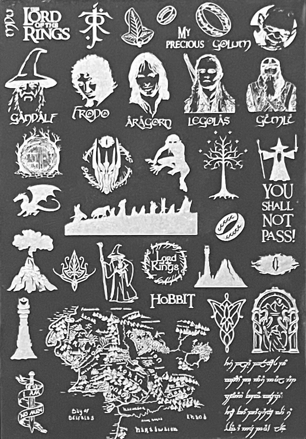 Lord of the Rings Tattoo Inspired Flash Sheet the Fellowship 