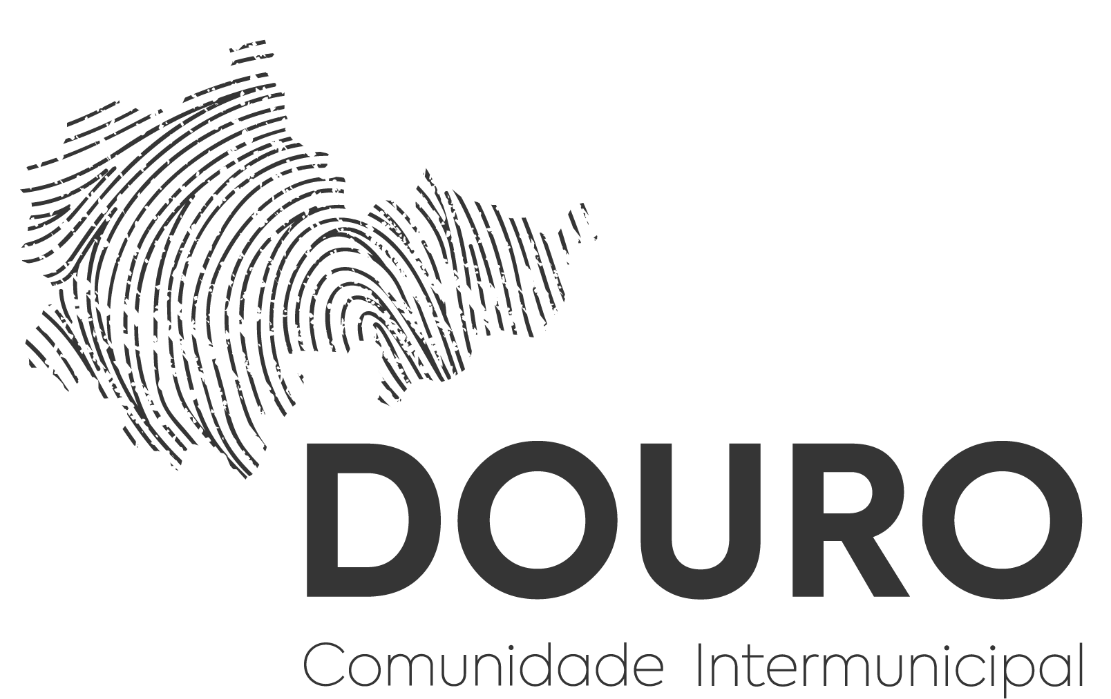 Logotipo do DOURO, uma linha do tempo com a silhueta do estado de São Paulo e a frase 'Comunidade Intermunicipal'.