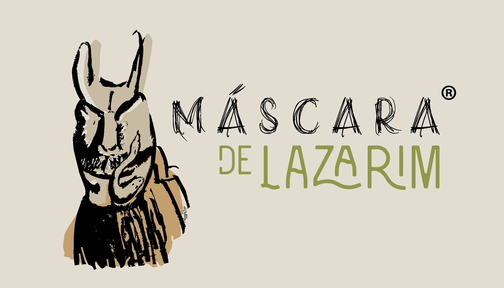Ilustração de uma pessoa com roupas de lazer a cavalo, ao lado do texto 'Máscara de Lázarm' escrito em letras diversas.
