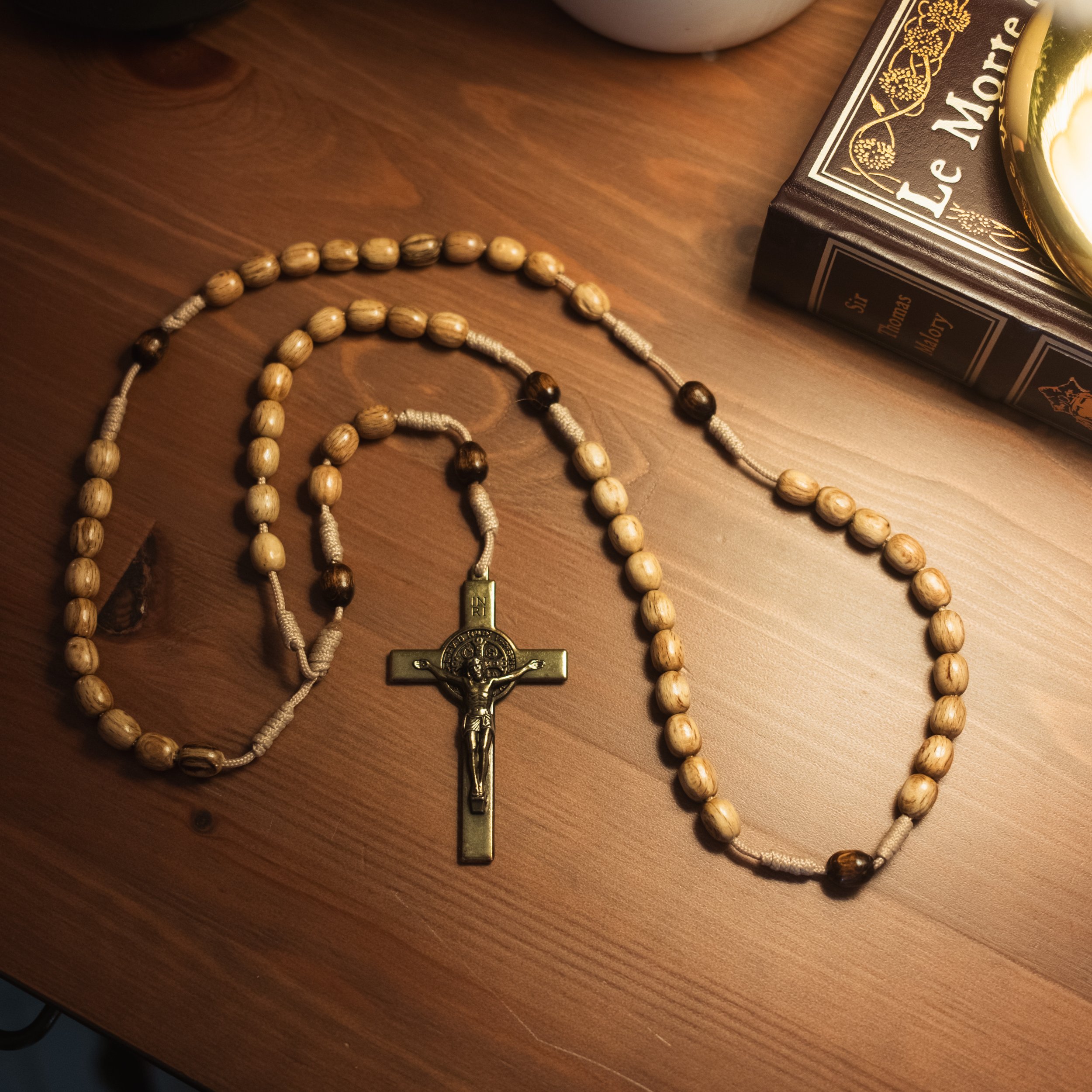 The St Benedict — Pale Oval Wood Rosary