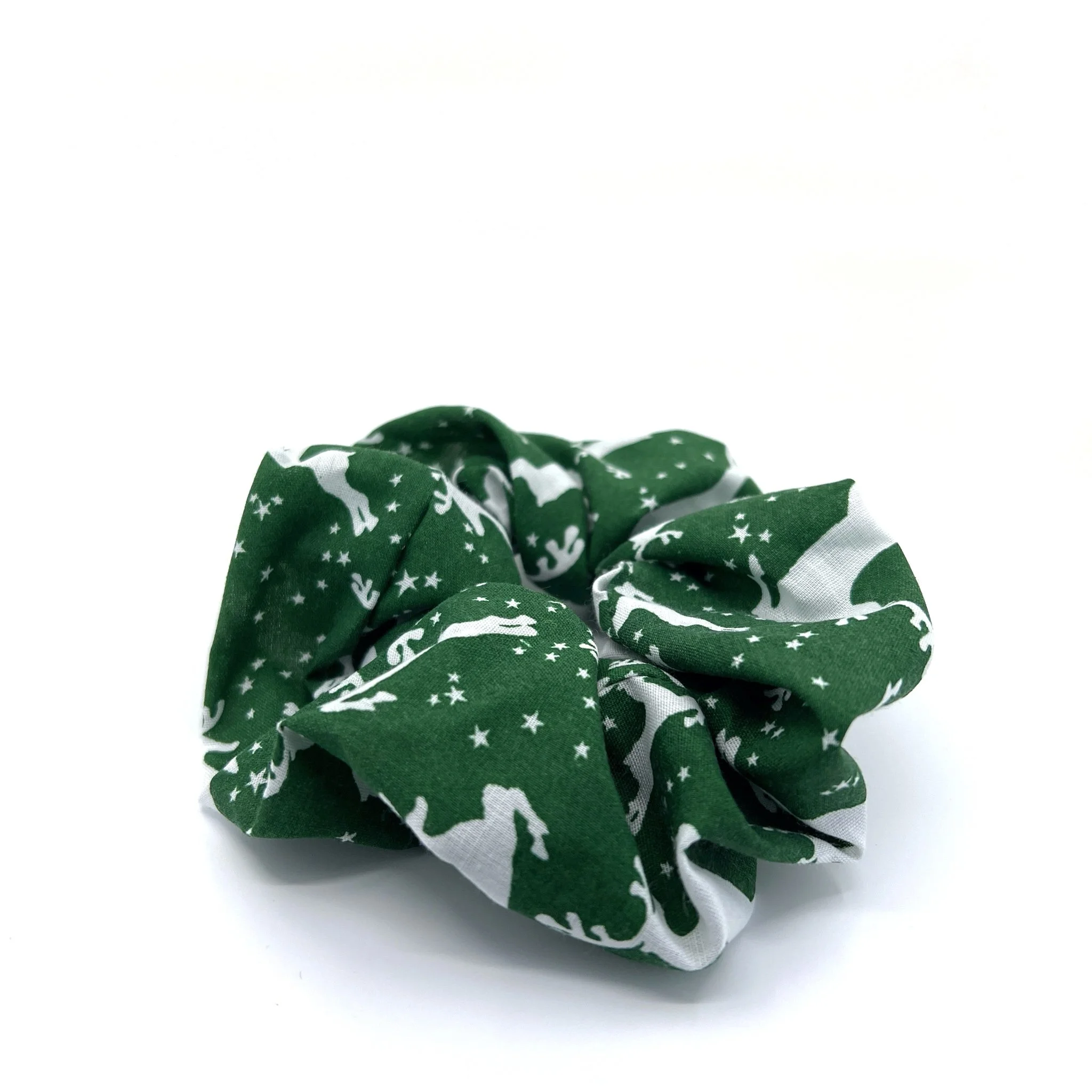 Hair Scrunchie Christmas White Reindeer Green