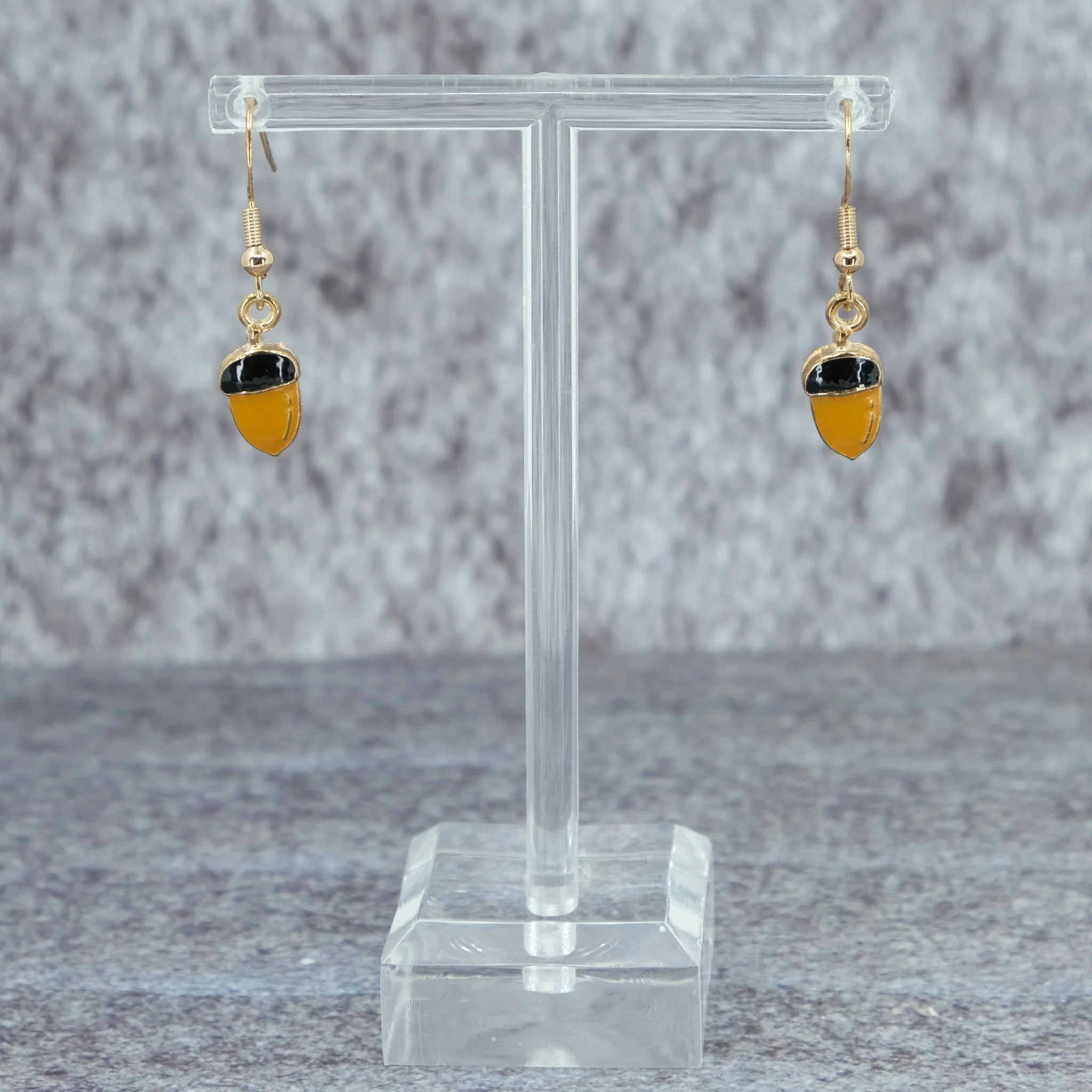 Yellow Everyday Range earrings with tiny acorn design and gold colour alloy hooks by Creatoria Nyx