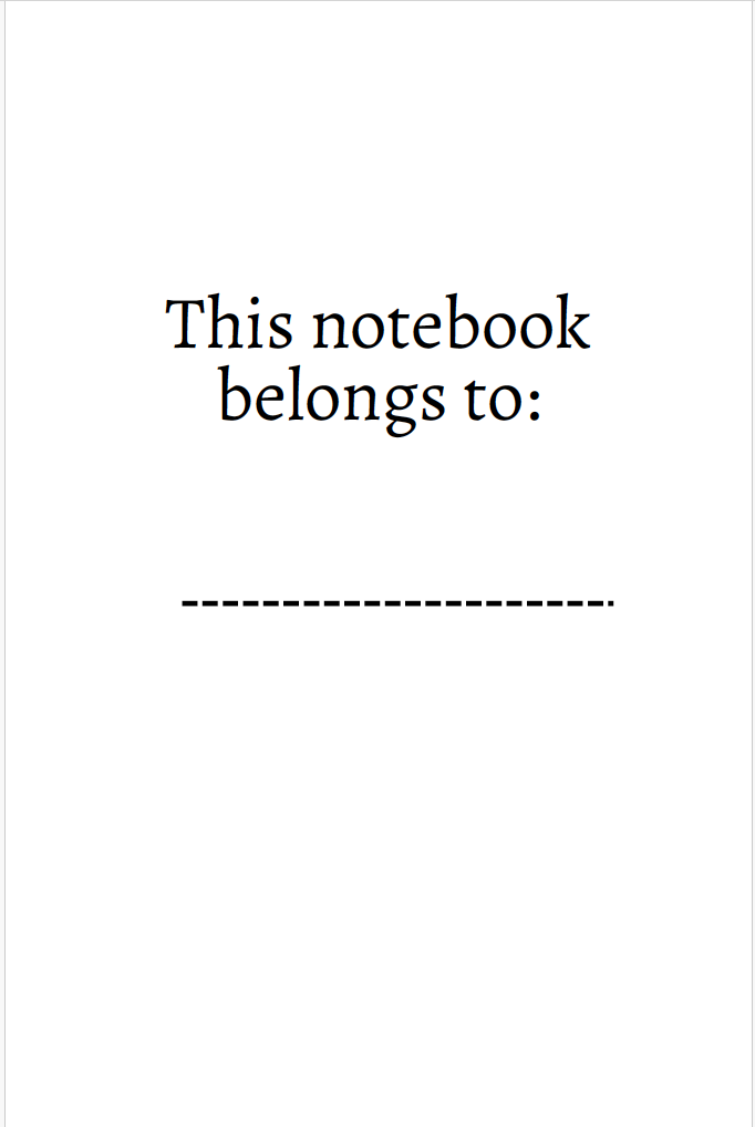 Inside page of Self Care Journal – “This notebook belongs to” section for personalisation