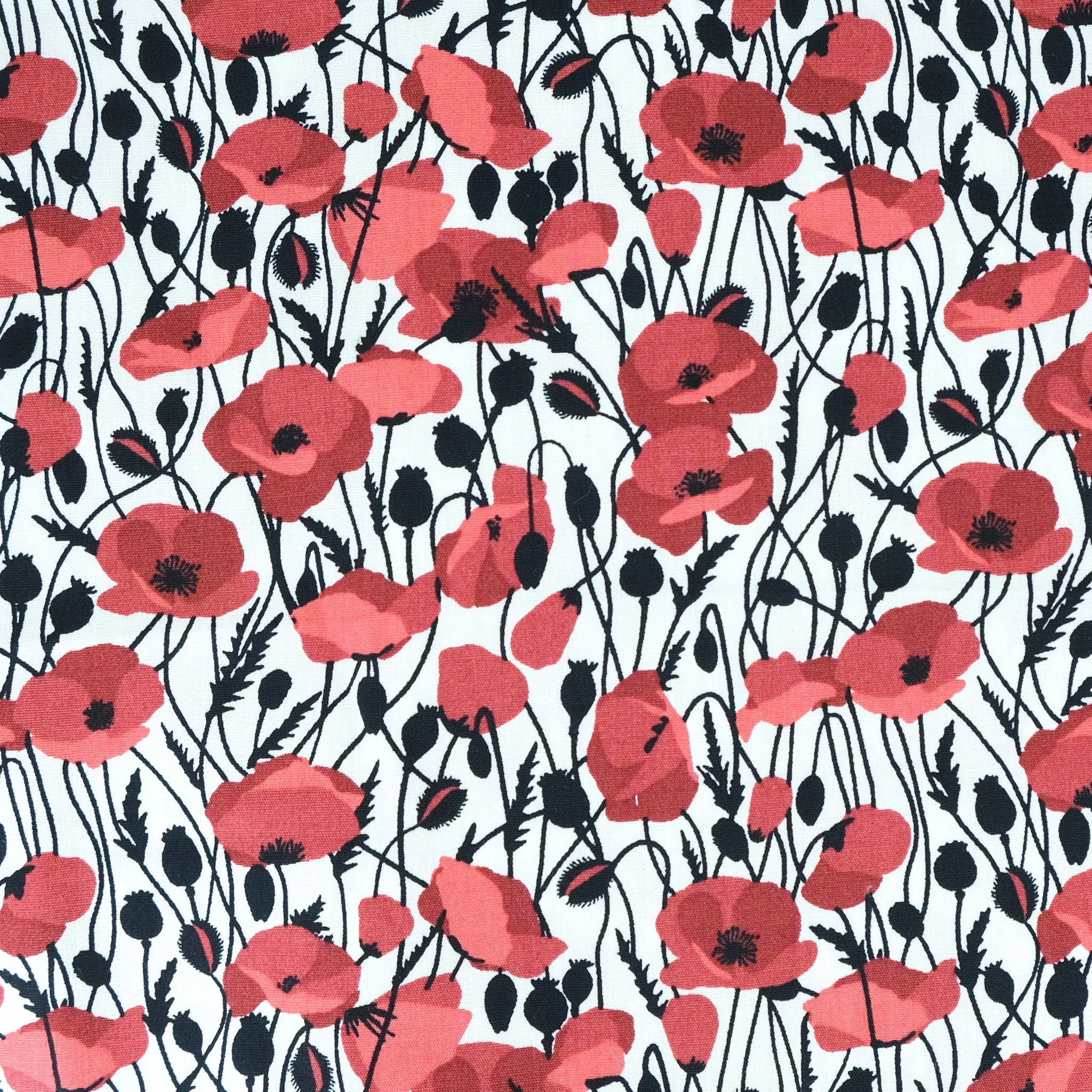 White fabric with red poppies, used for handmade Axis Range scrunchie by Creatoria Nyx