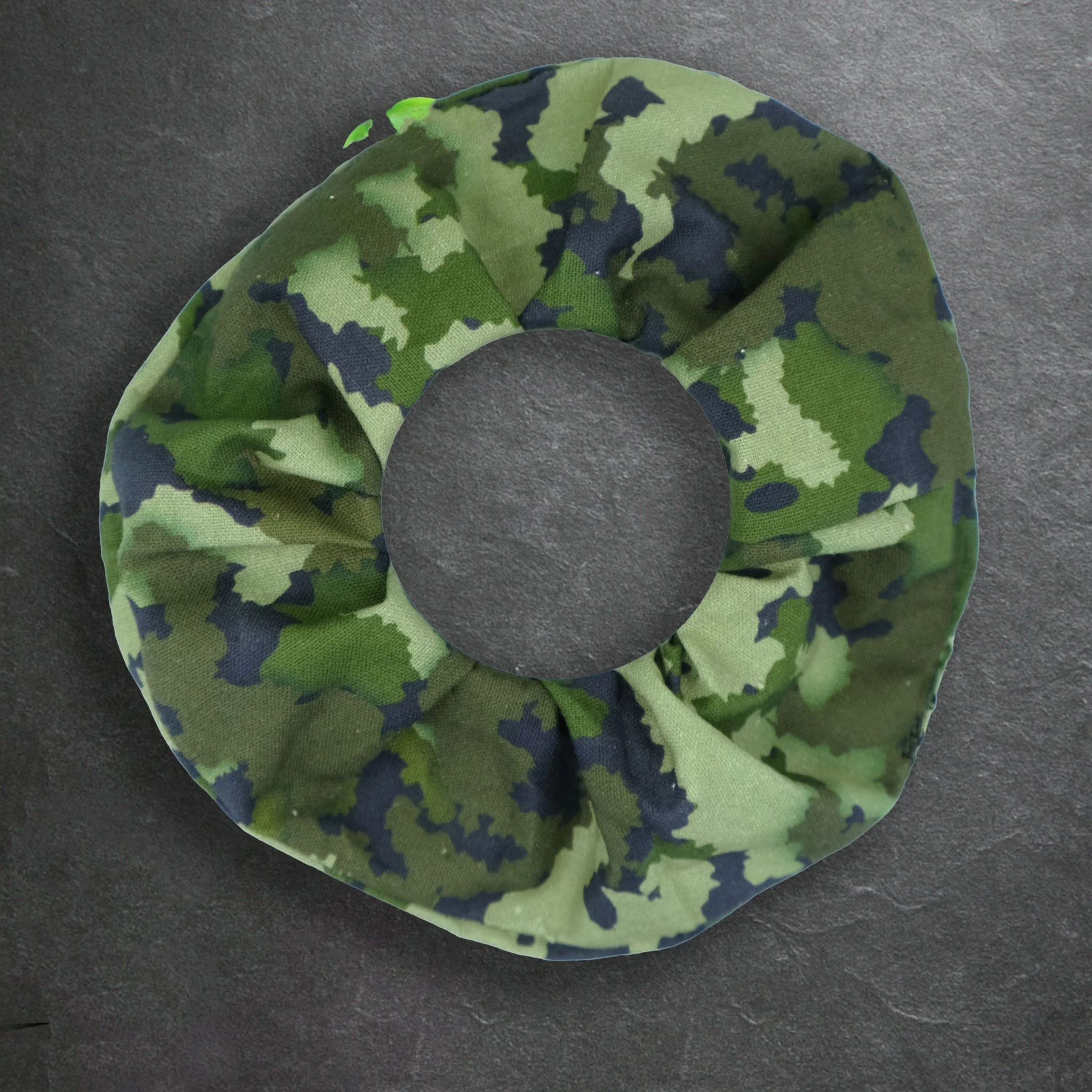 Green Axis Range scrunchie with camo, handmade gothic hair accessory by Creatoria Nyx
