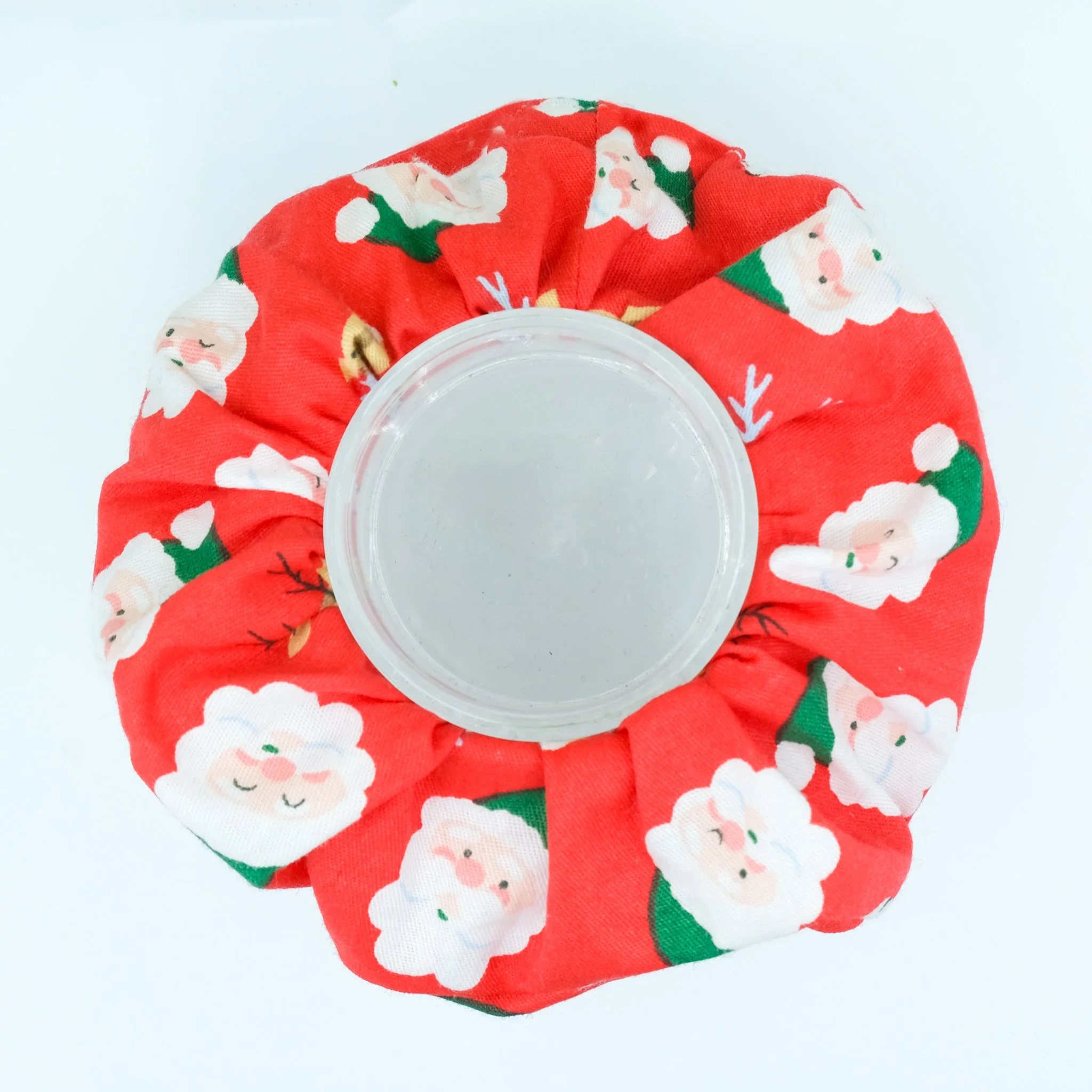 Red Christmas scrunchie with Santa faces, handmade festive hair accessory by Creatoria Nyx