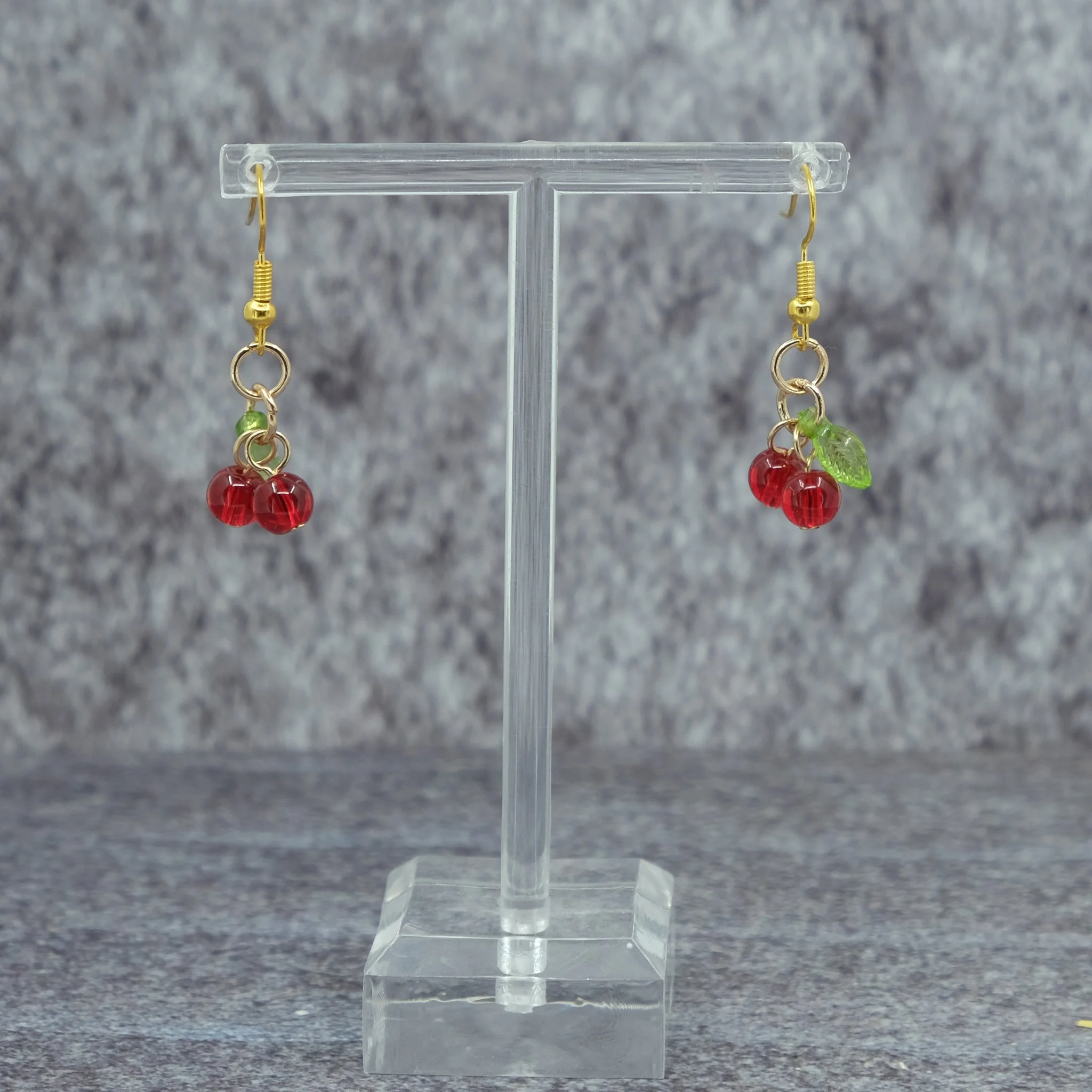Red Axis Range earrings with cherry design handmade alternative jewellery by Creatoria Nyx