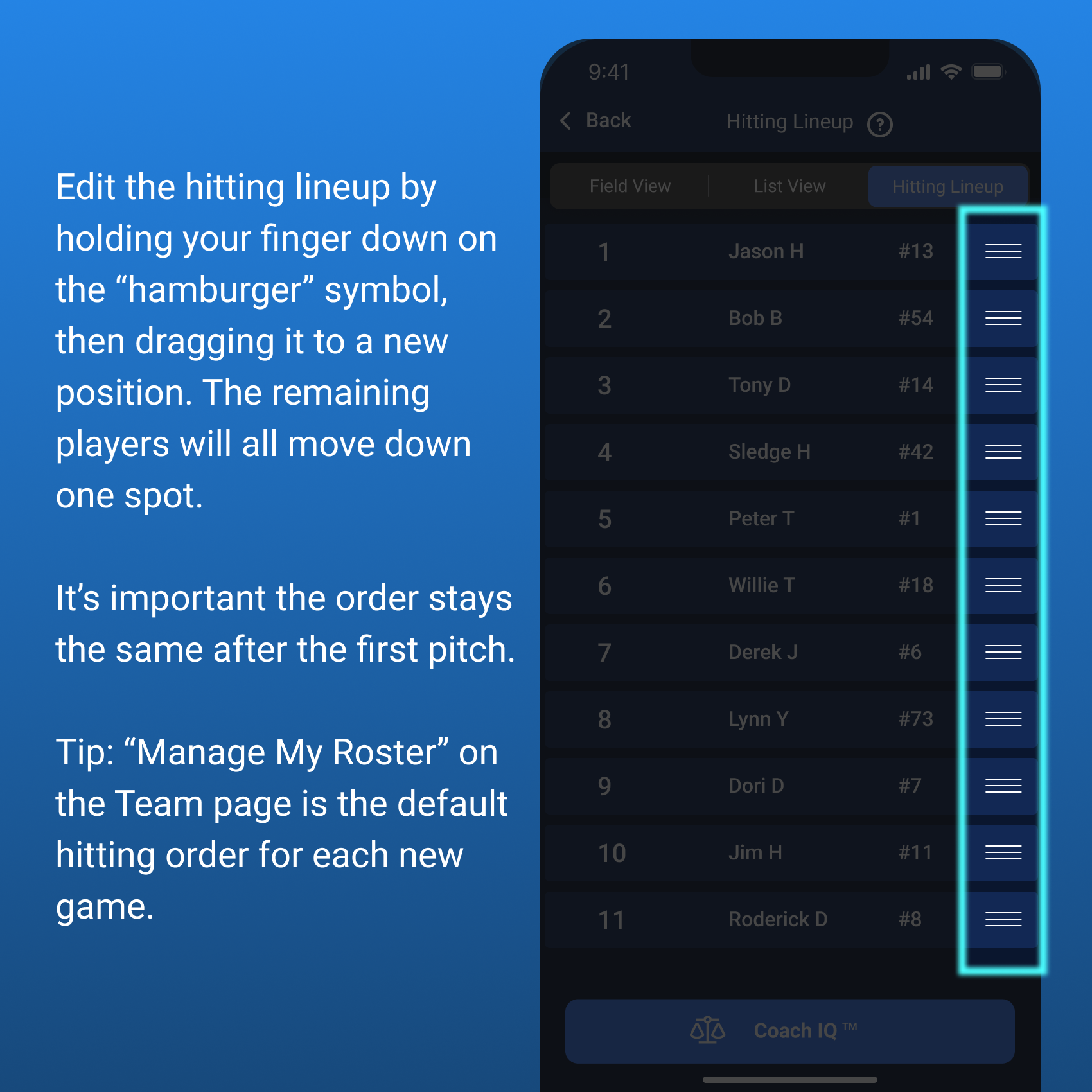 Hitting Lineup - Drag to Edit
