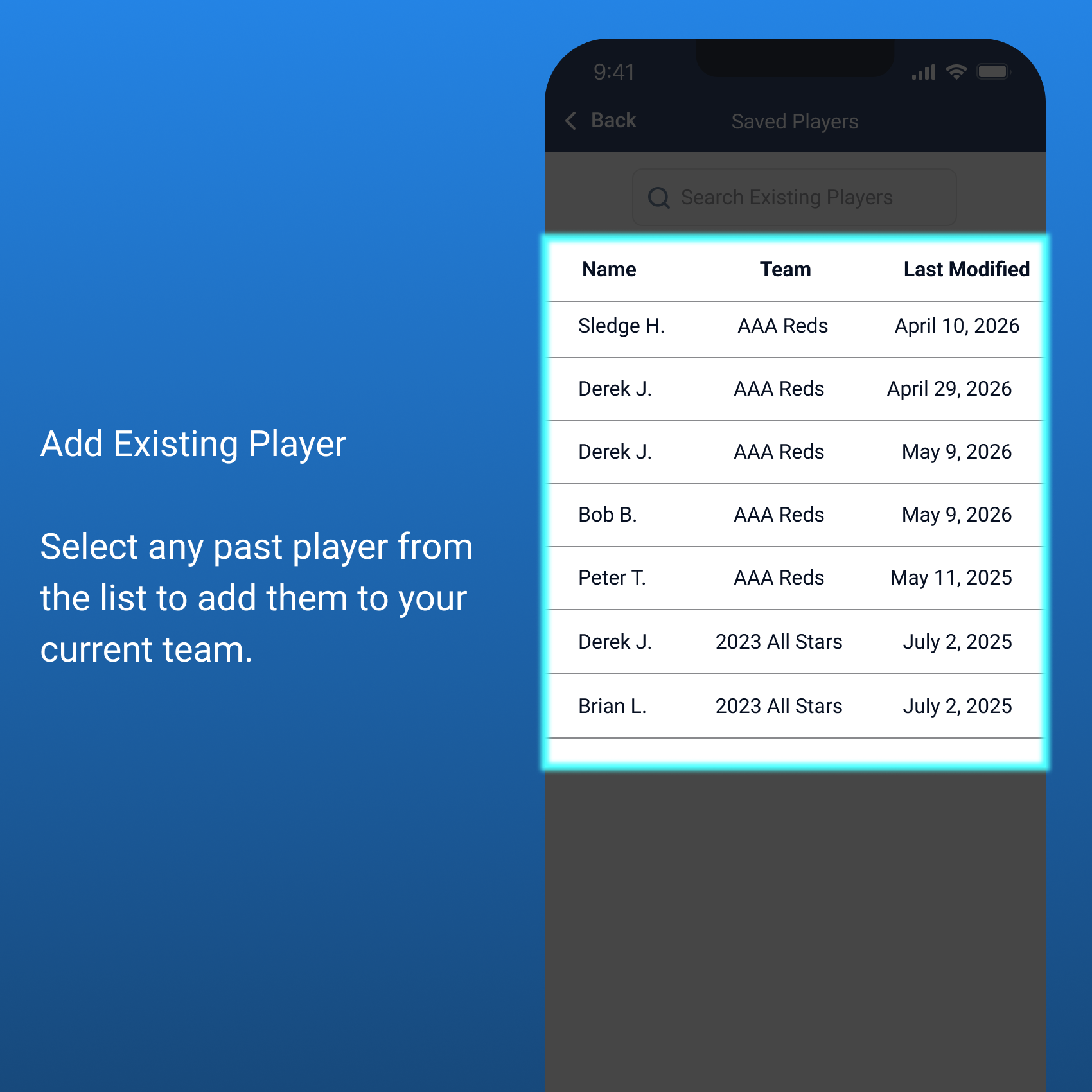 Select an Existing Player