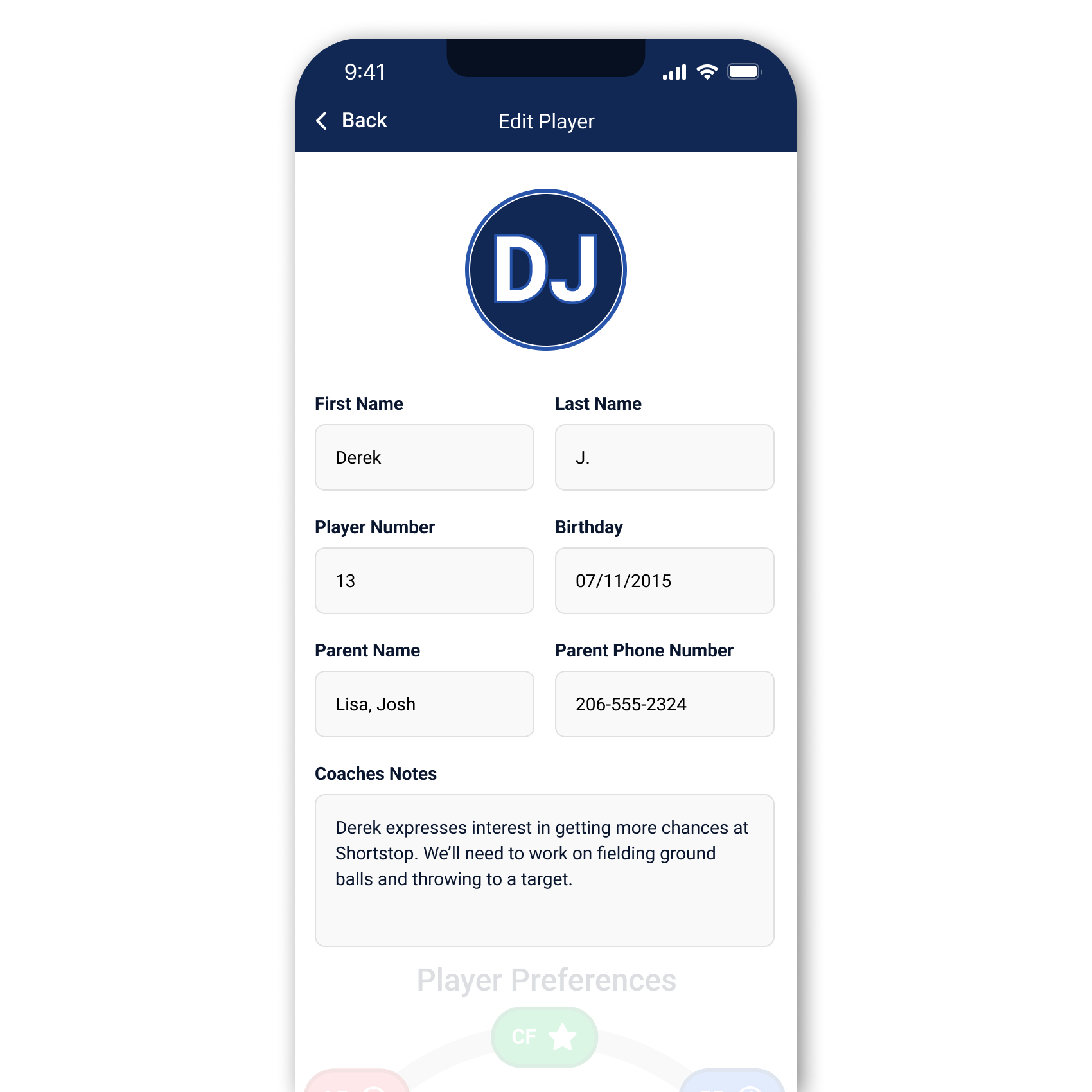Manage My Roster - Player Profile