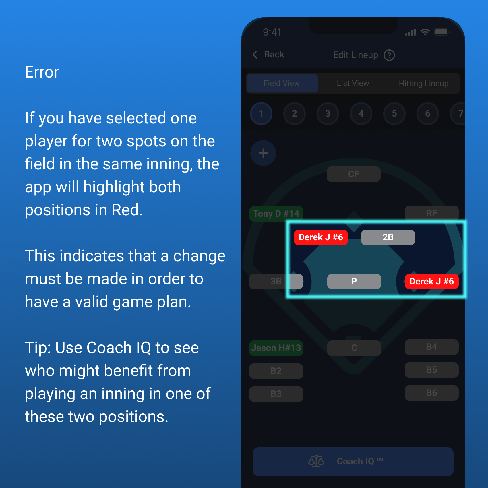 Error - Player Selected for Two Positions